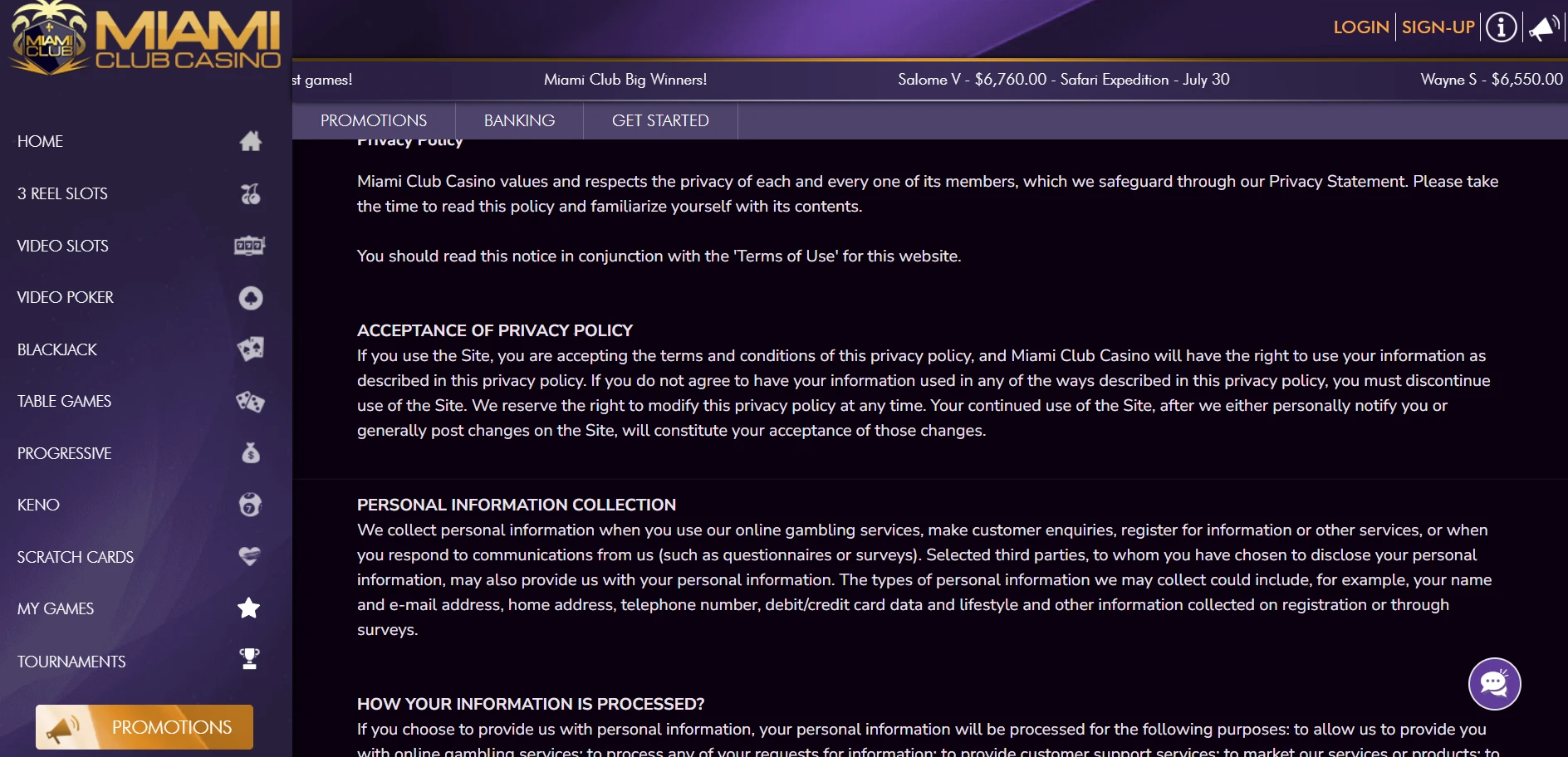 Miami Club Casino Screenshot