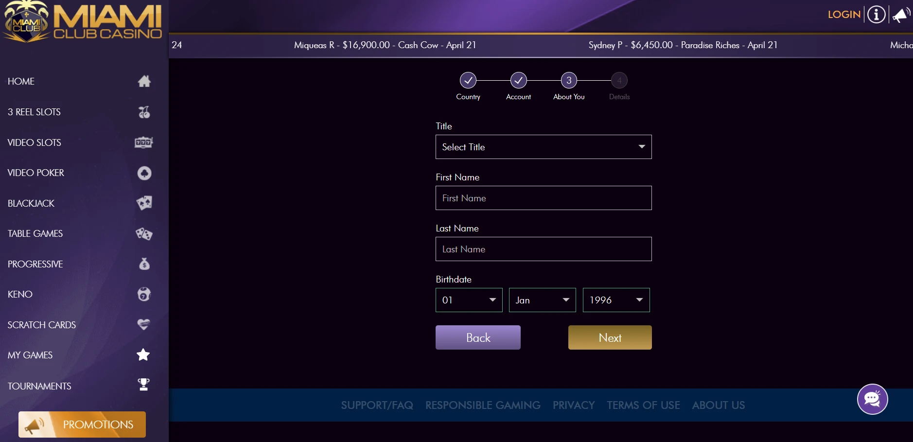 Miami Club Casino Screenshot