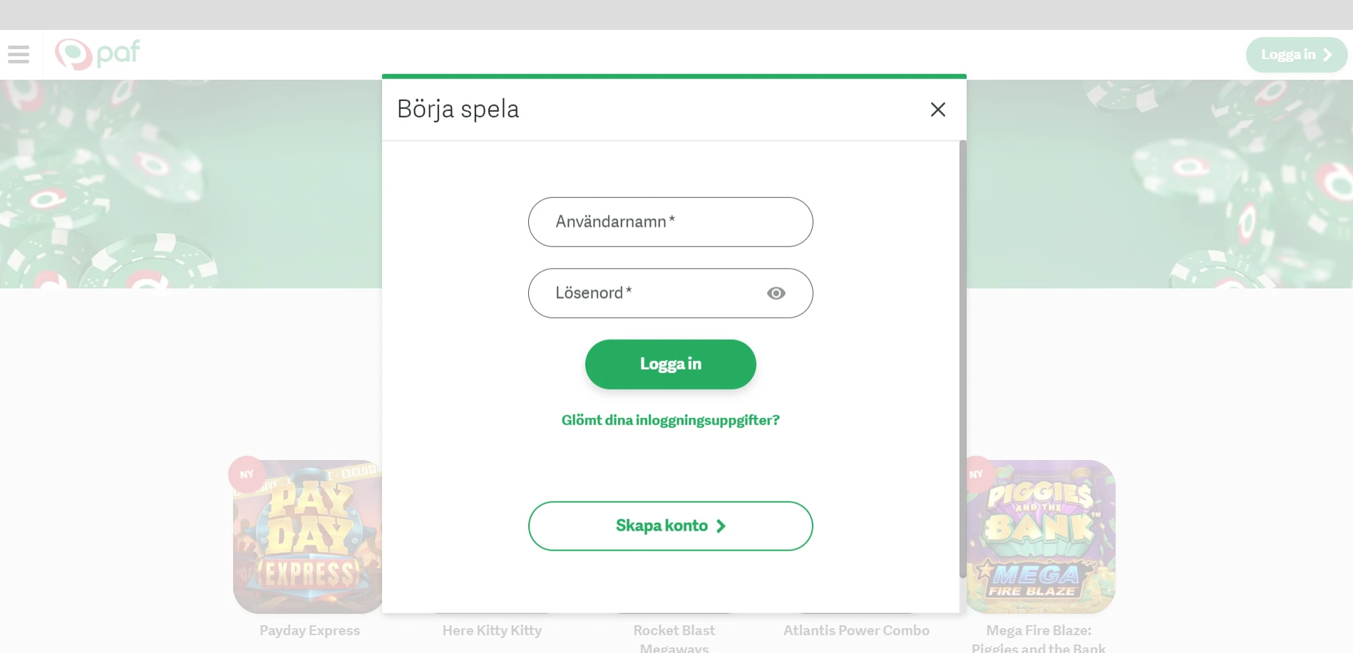 Paf Casino Screenshot