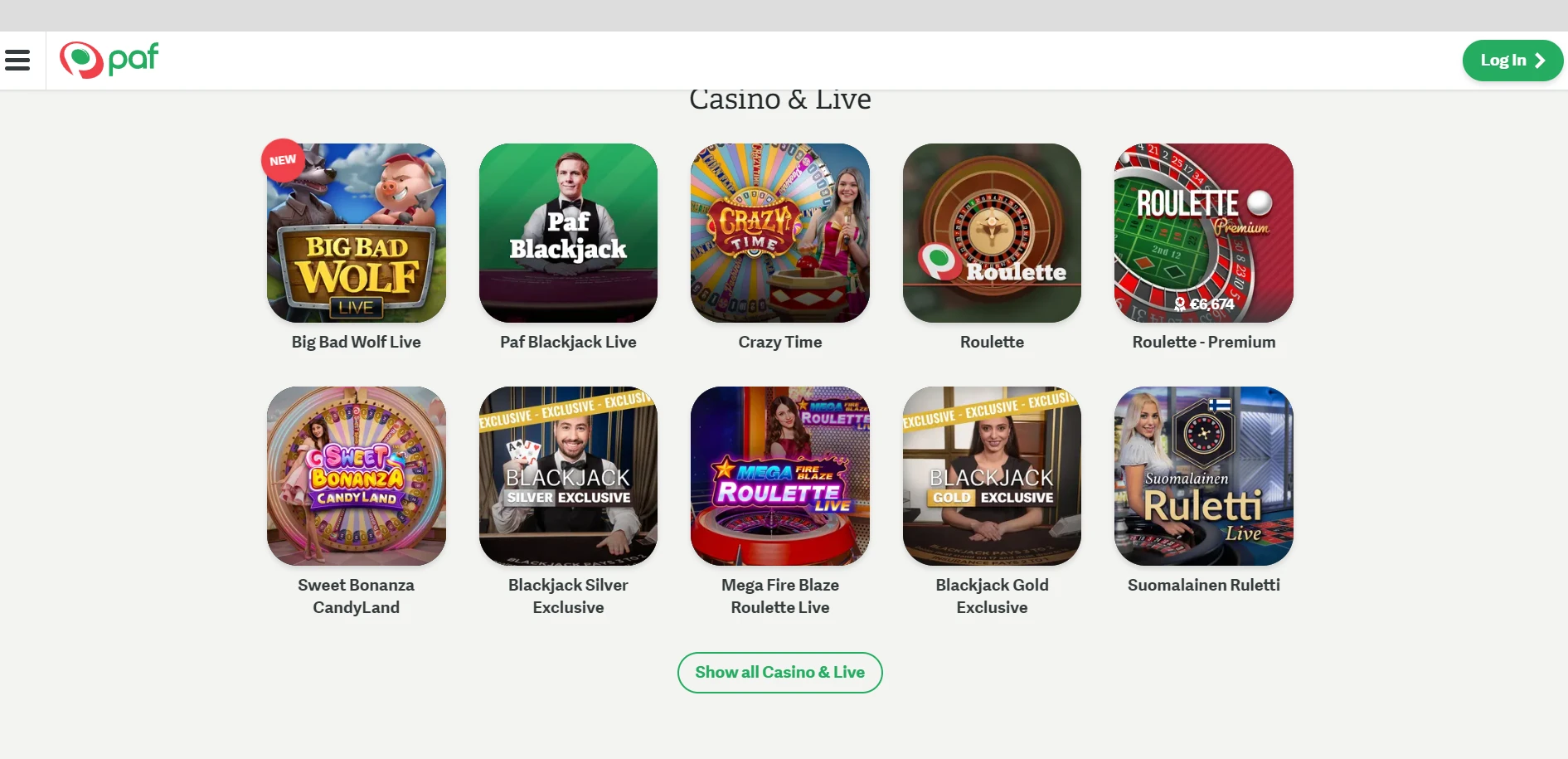 Paf Casino Screenshot