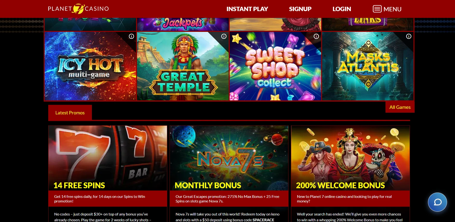 Planet 7 Casino Screenshot