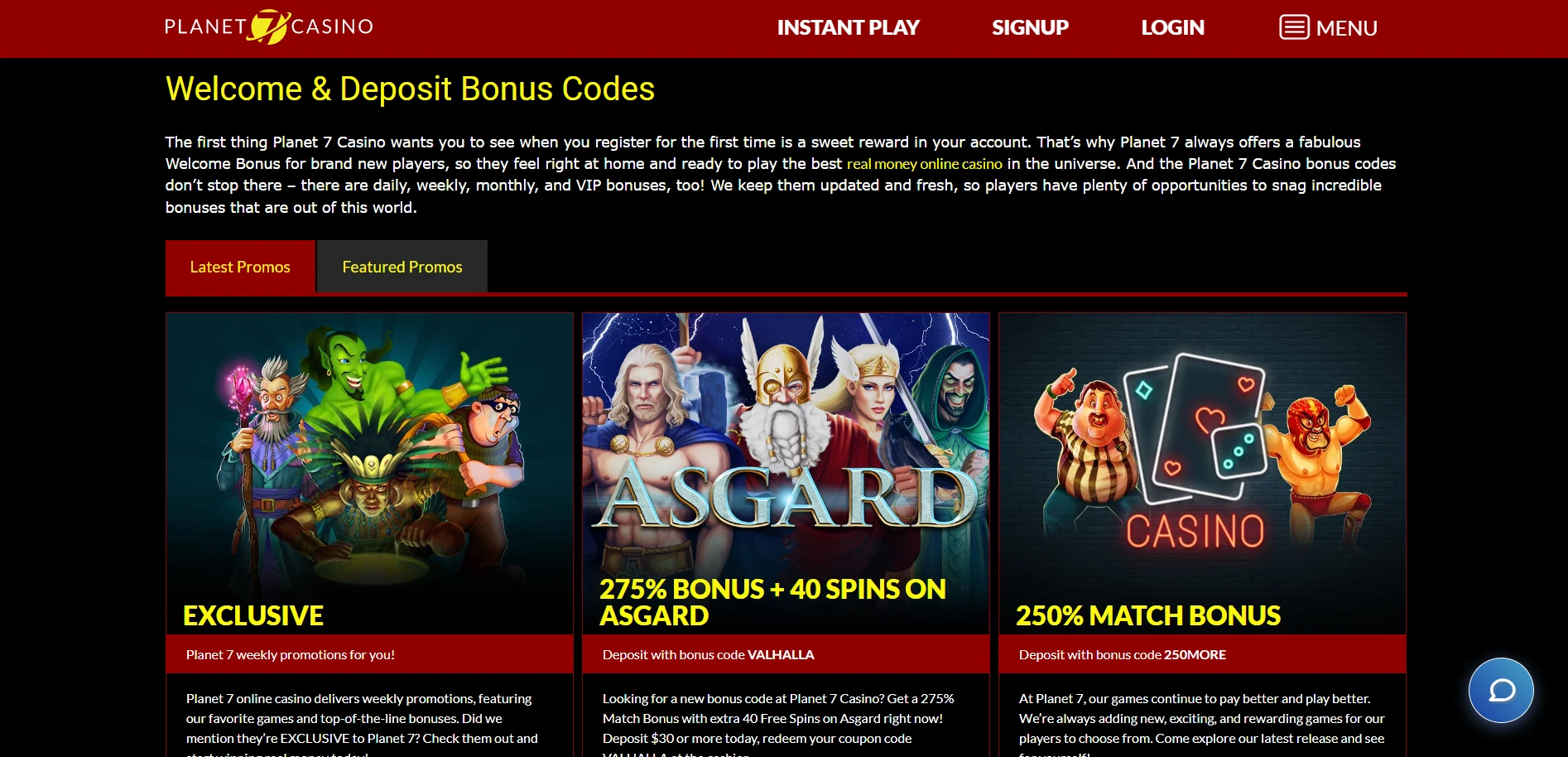 Planet 7 Casino Screenshot