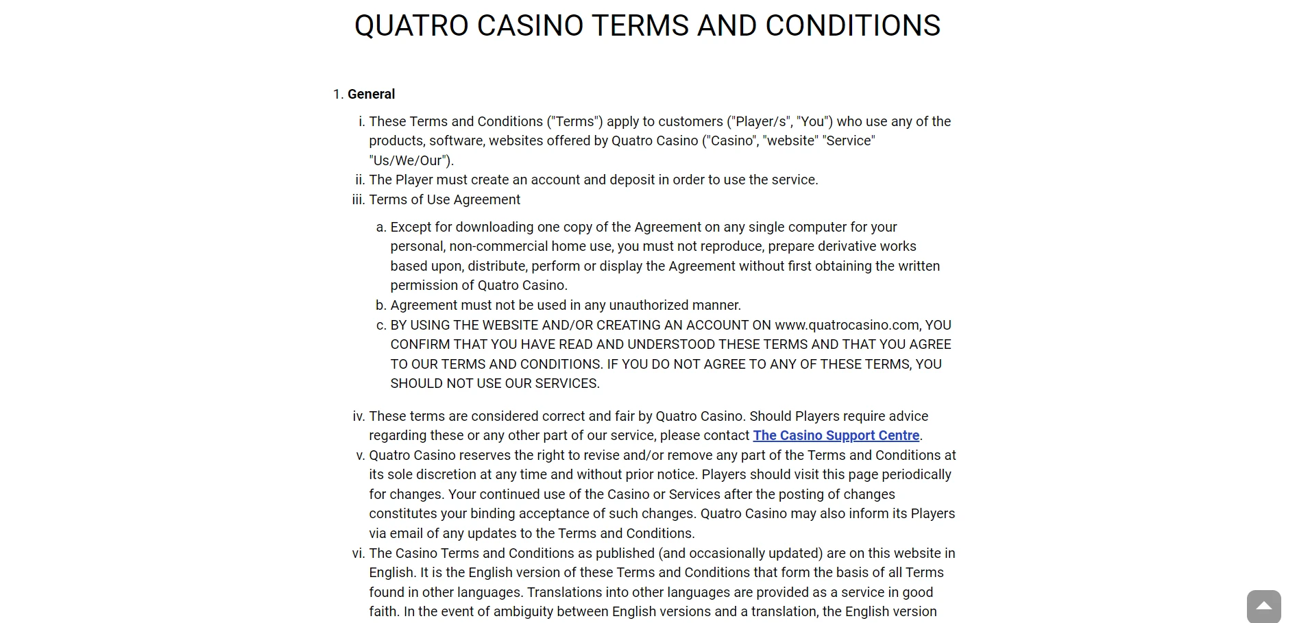 Quatro Casino Screenshot
