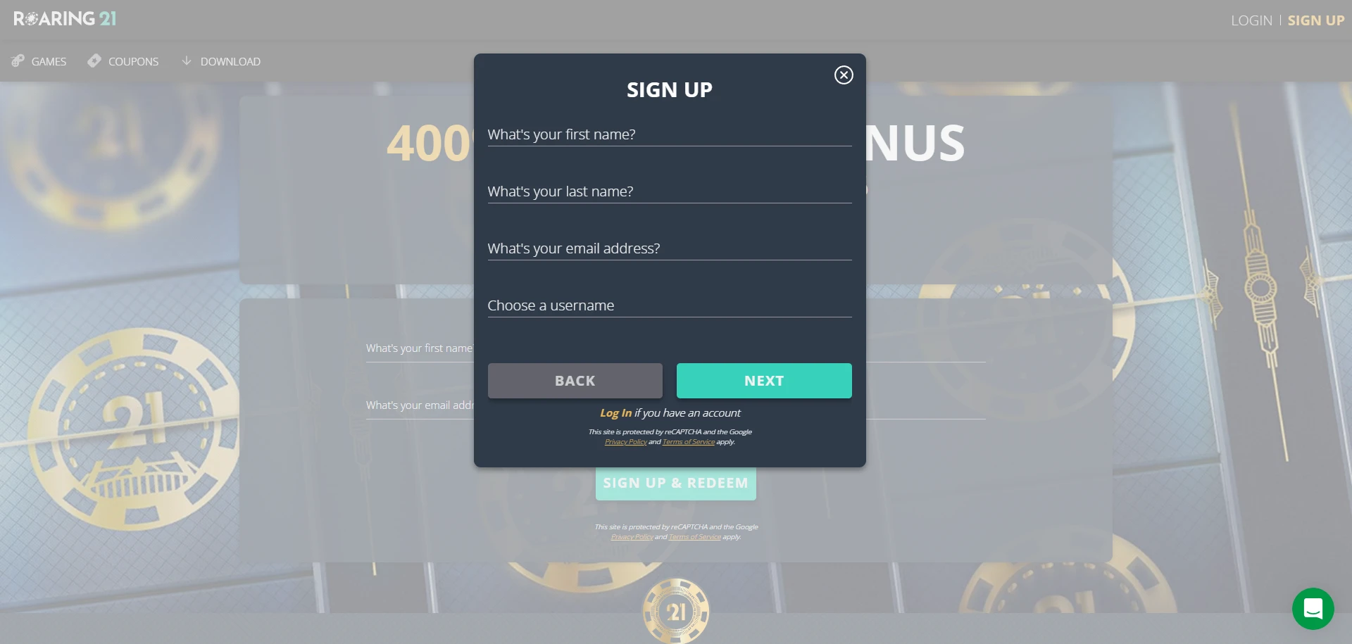 Roaring21 Casino Screenshot