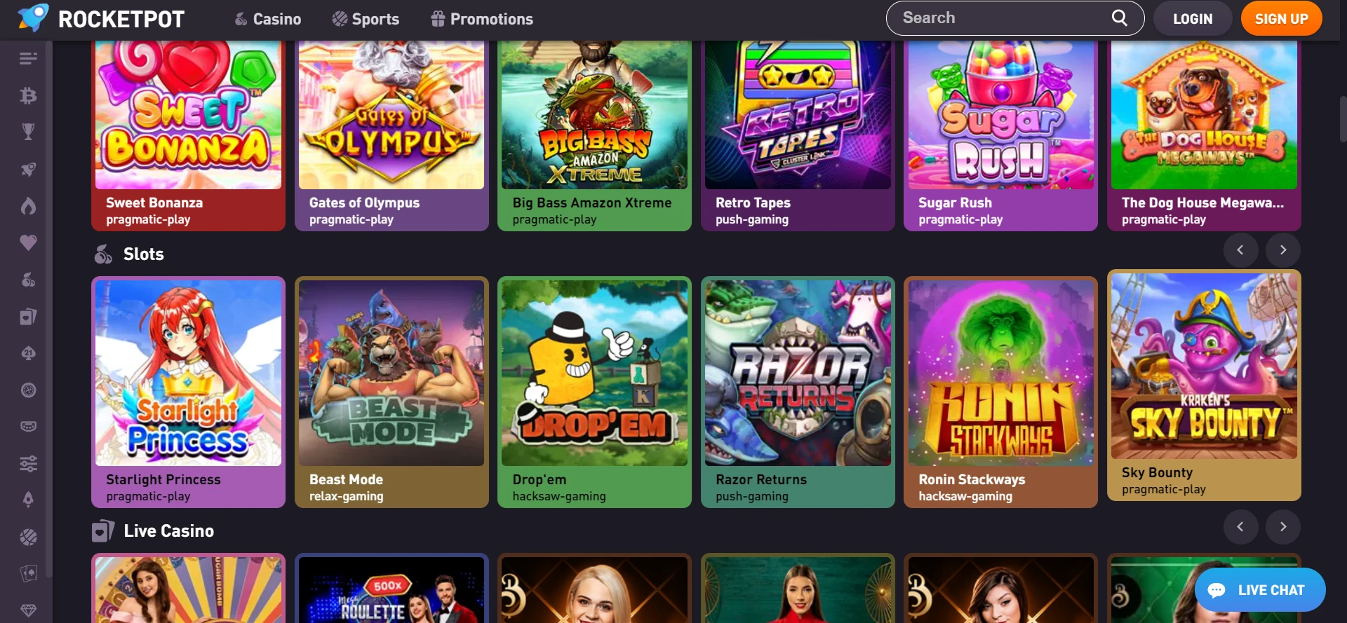 Rocketpot Casino Screenshot