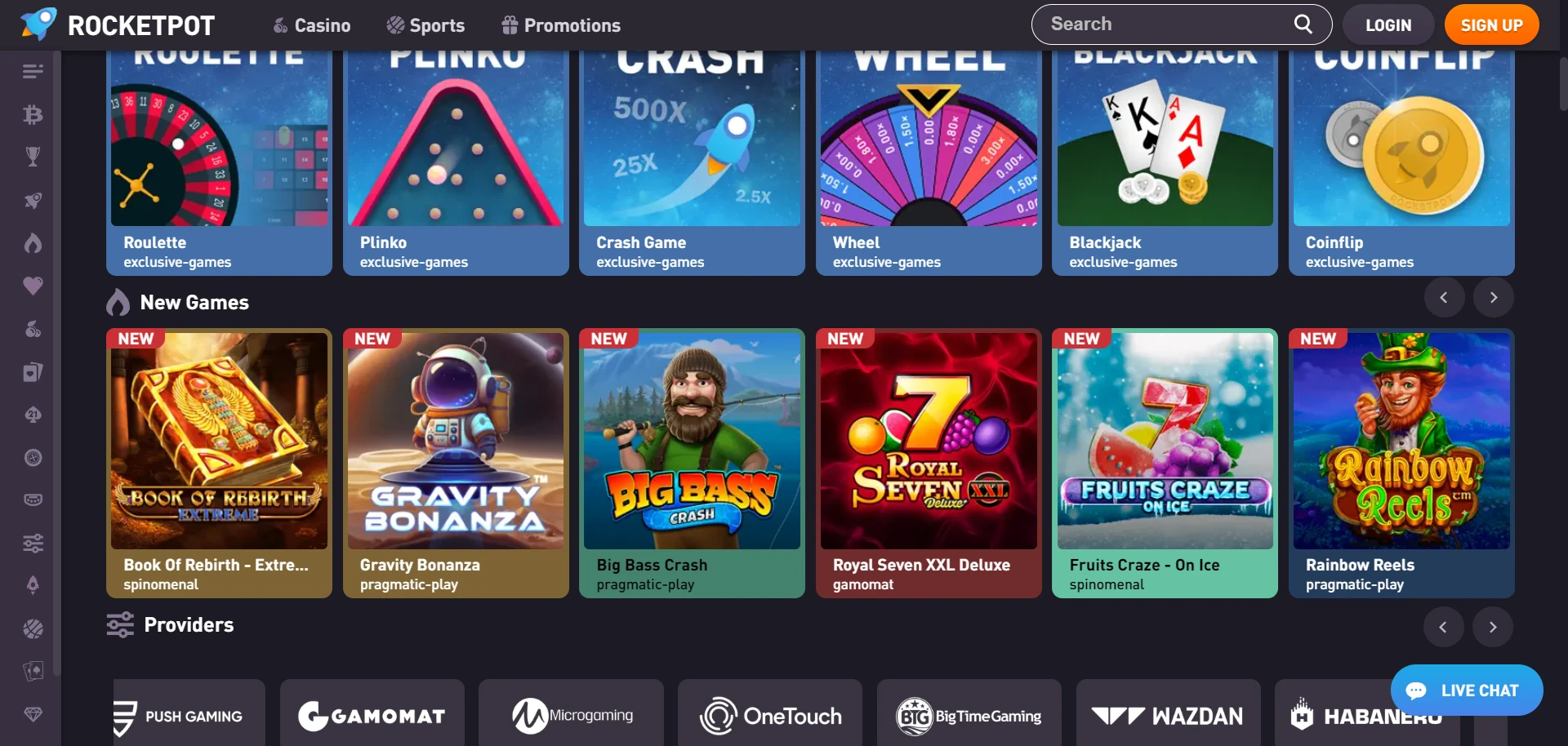 Rocketpot Casino Screenshot