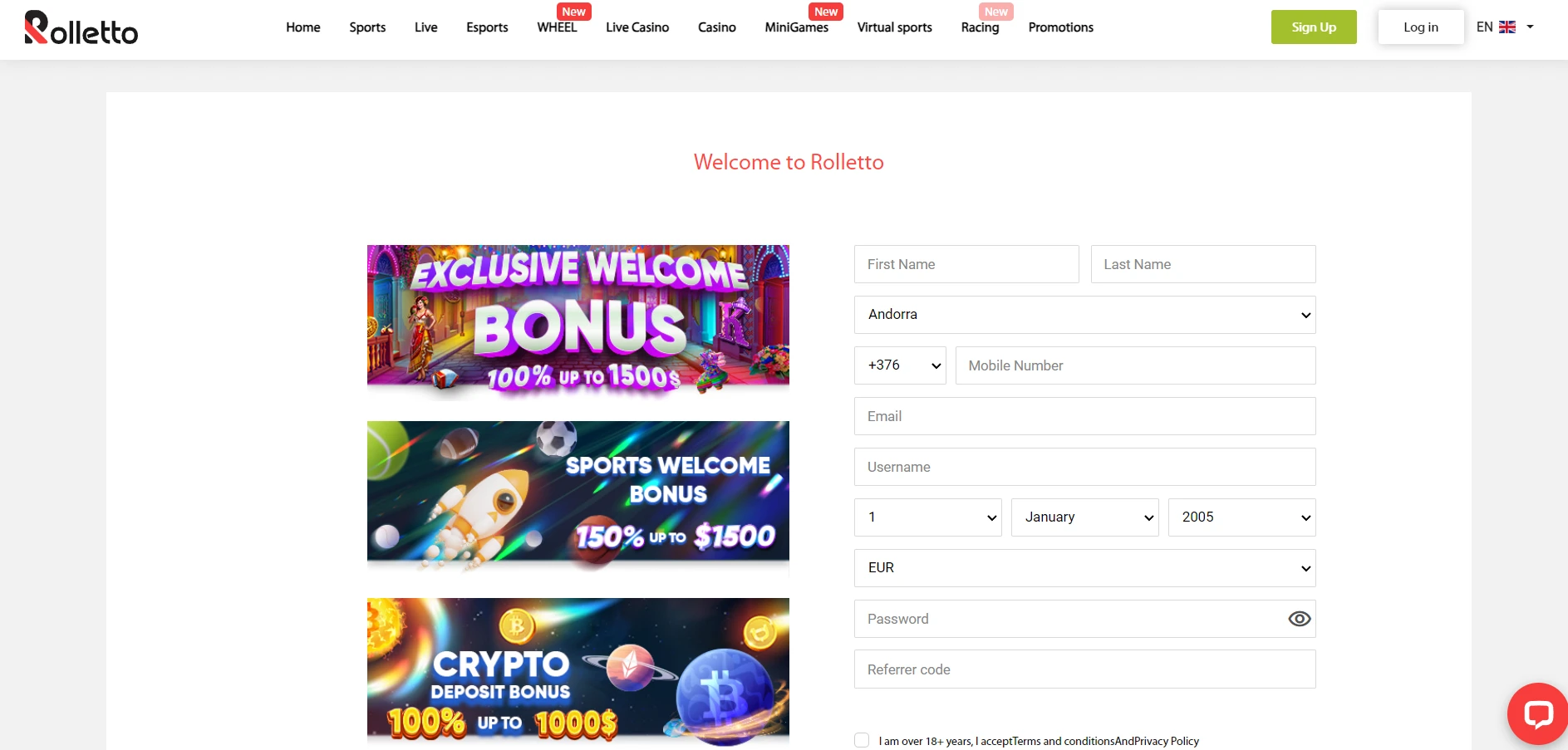 Rolletto Casino Screenshot