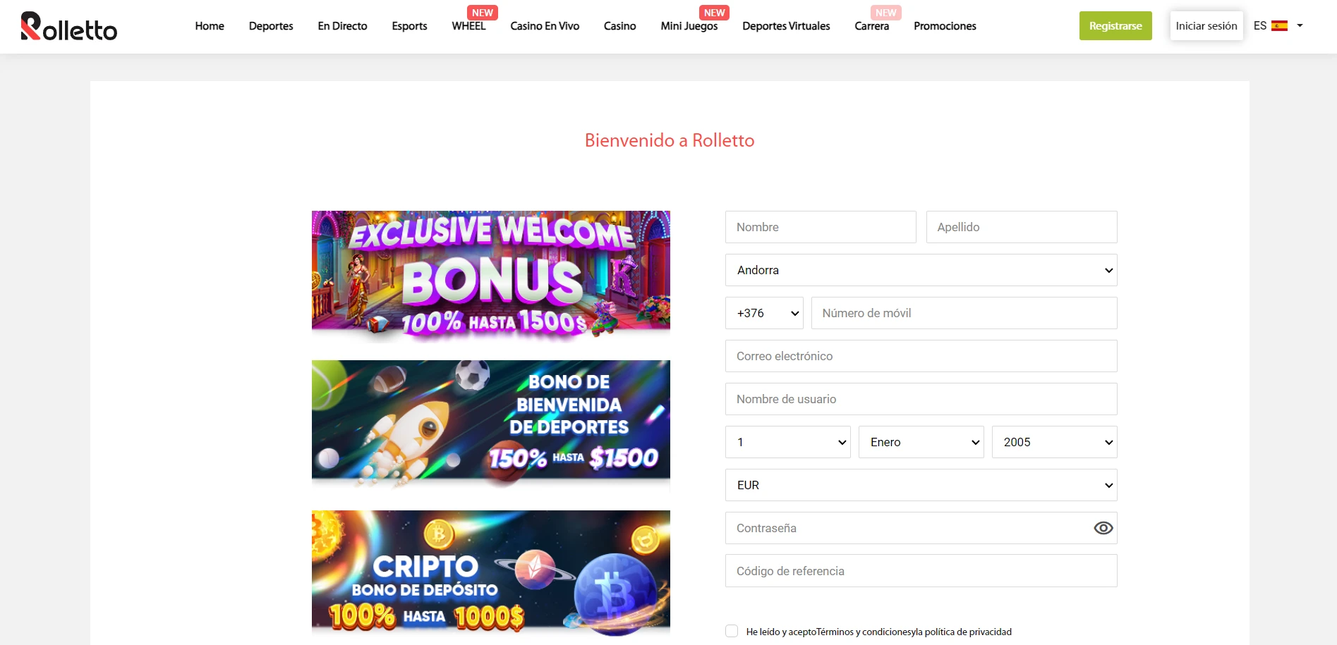 Rolletto Casino Screenshot