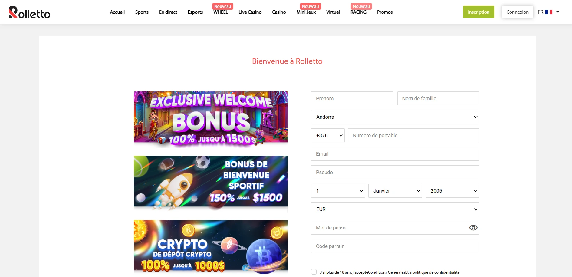 Rolletto Casino Screenshot
