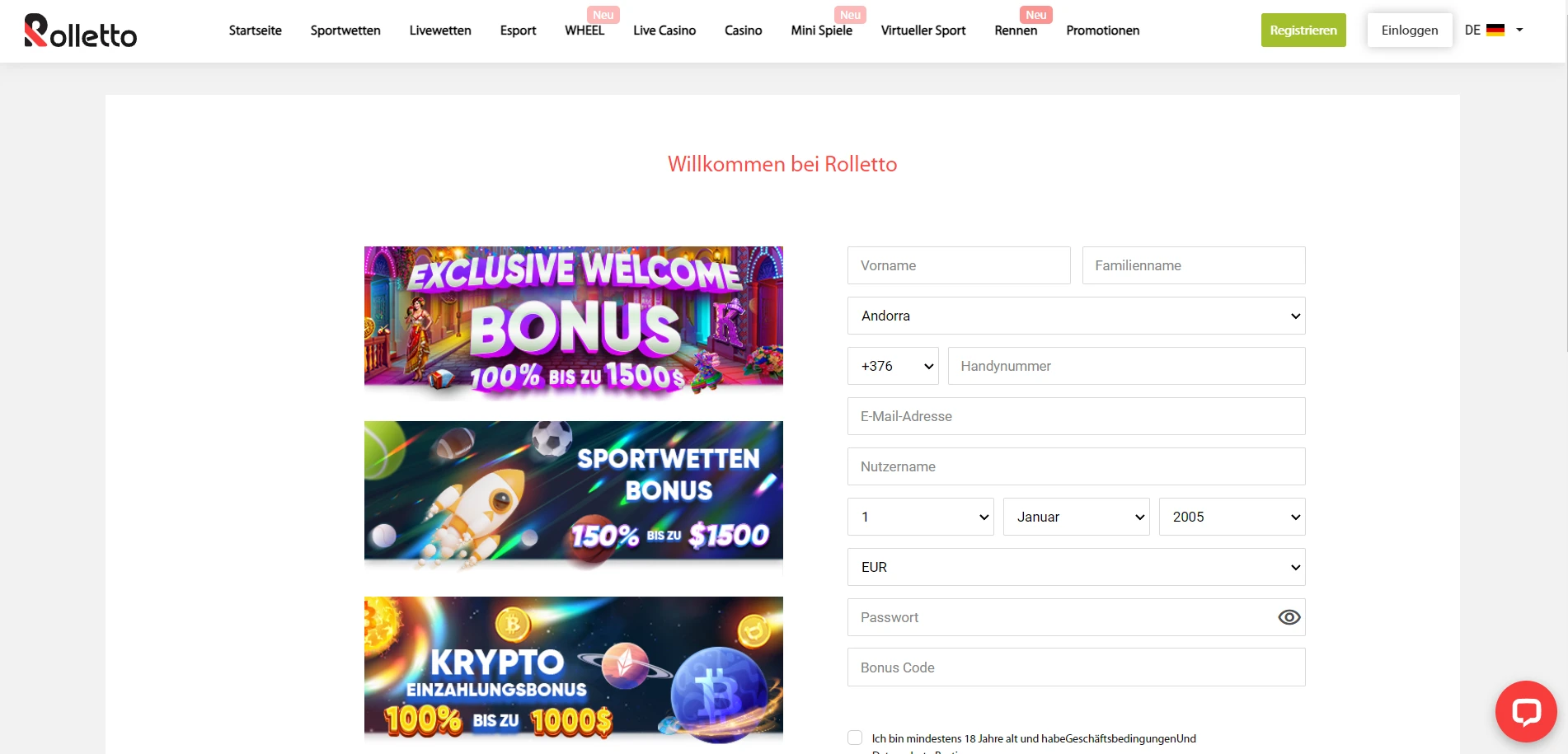 Rolletto Casino Screenshot