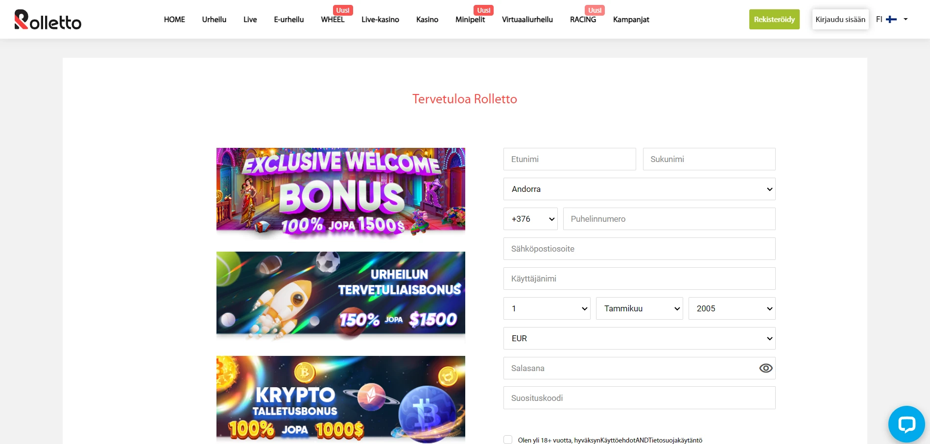 Rolletto Casino Screenshot