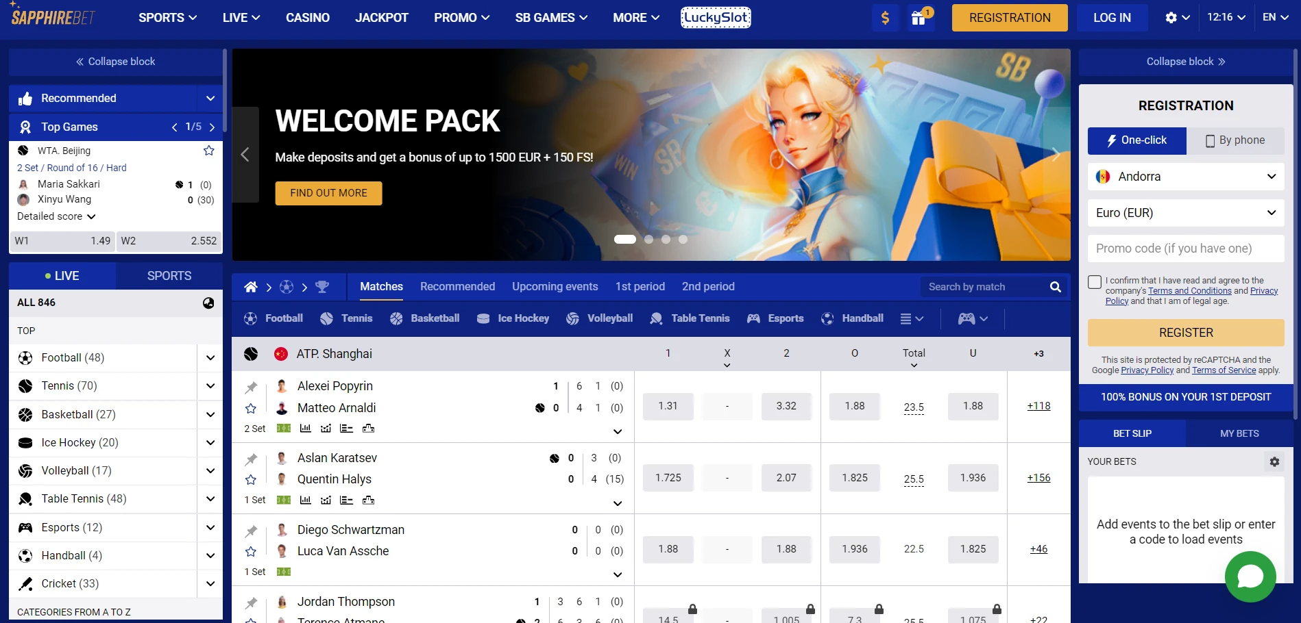 SapphireBet Casino Screenshot