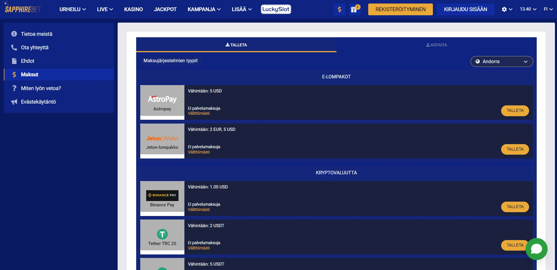 SapphireBet Casino Screenshot