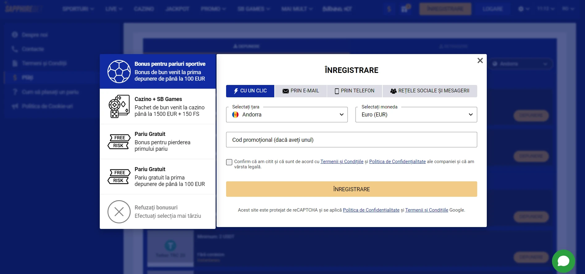 SapphireBet Casino Screenshot