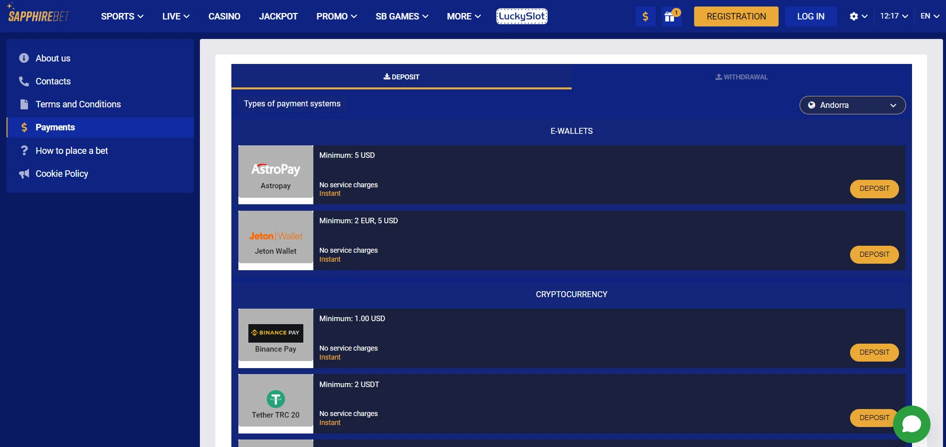 SapphireBet Casino Screenshot