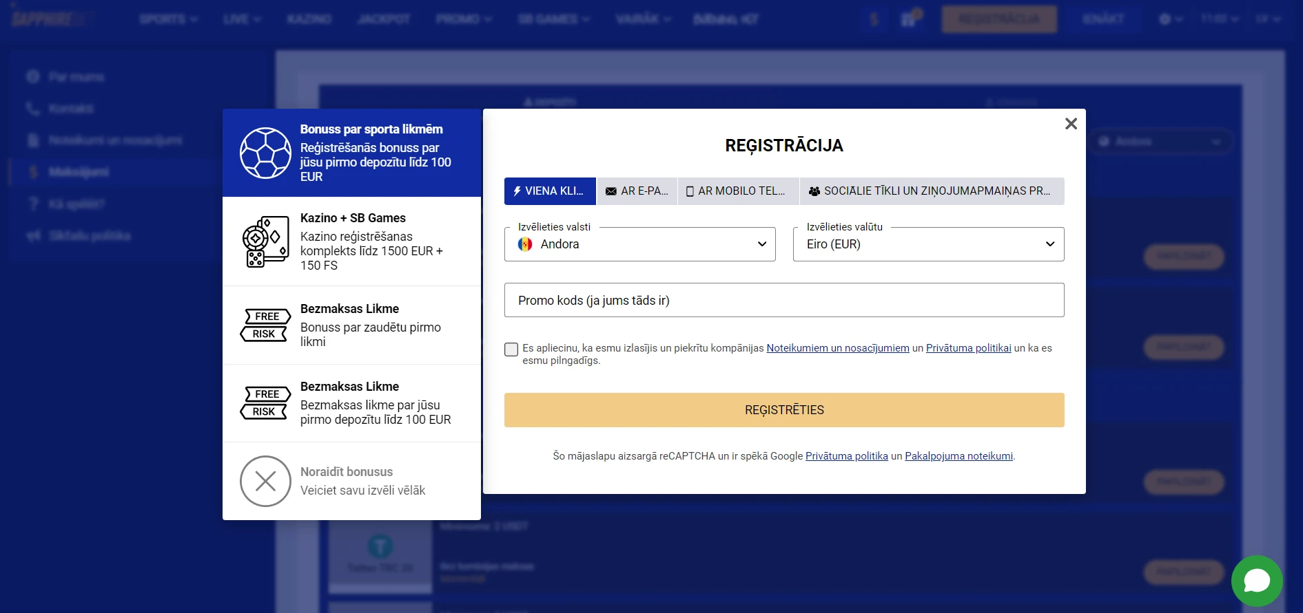 SapphireBet Casino Screenshot