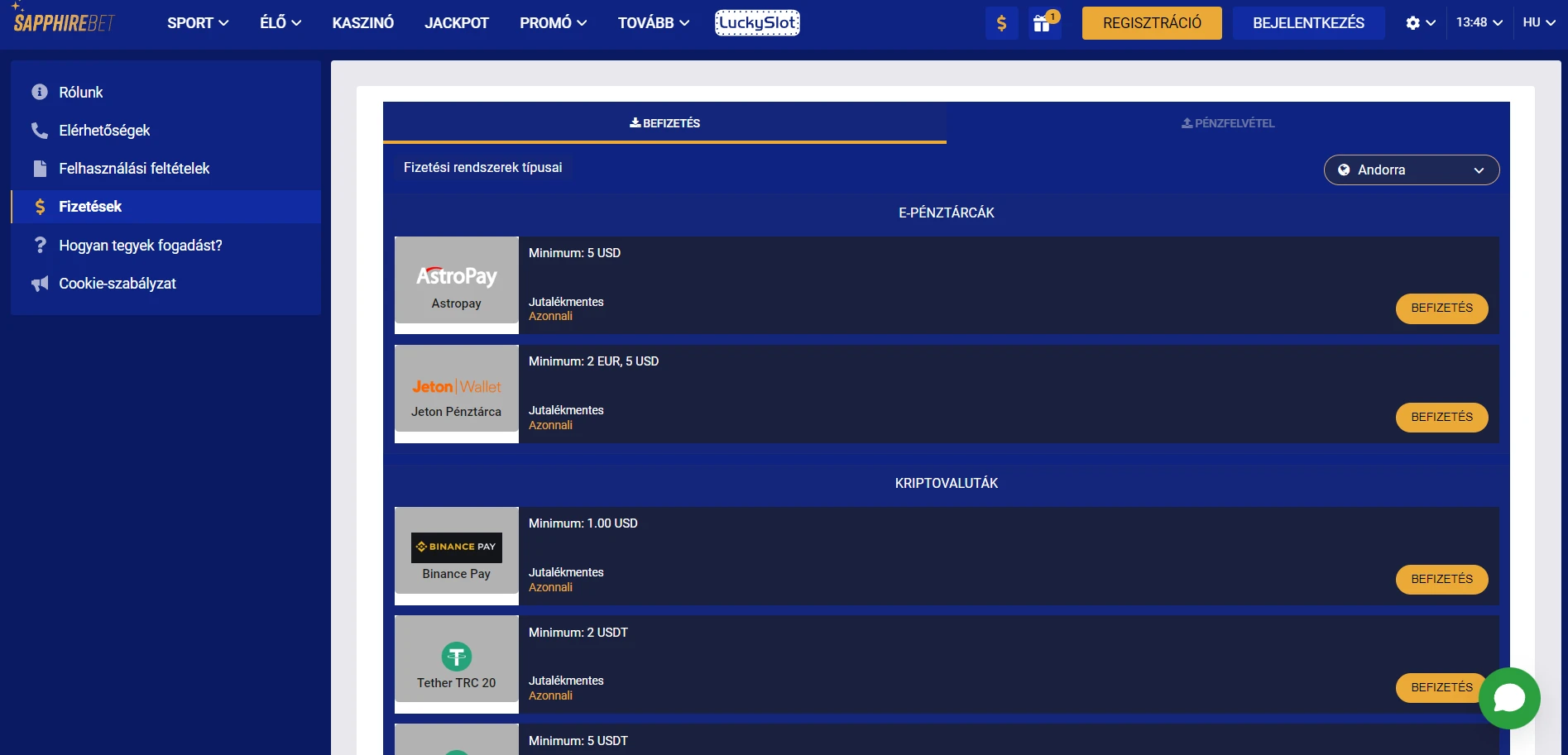 SapphireBet Casino Screenshot