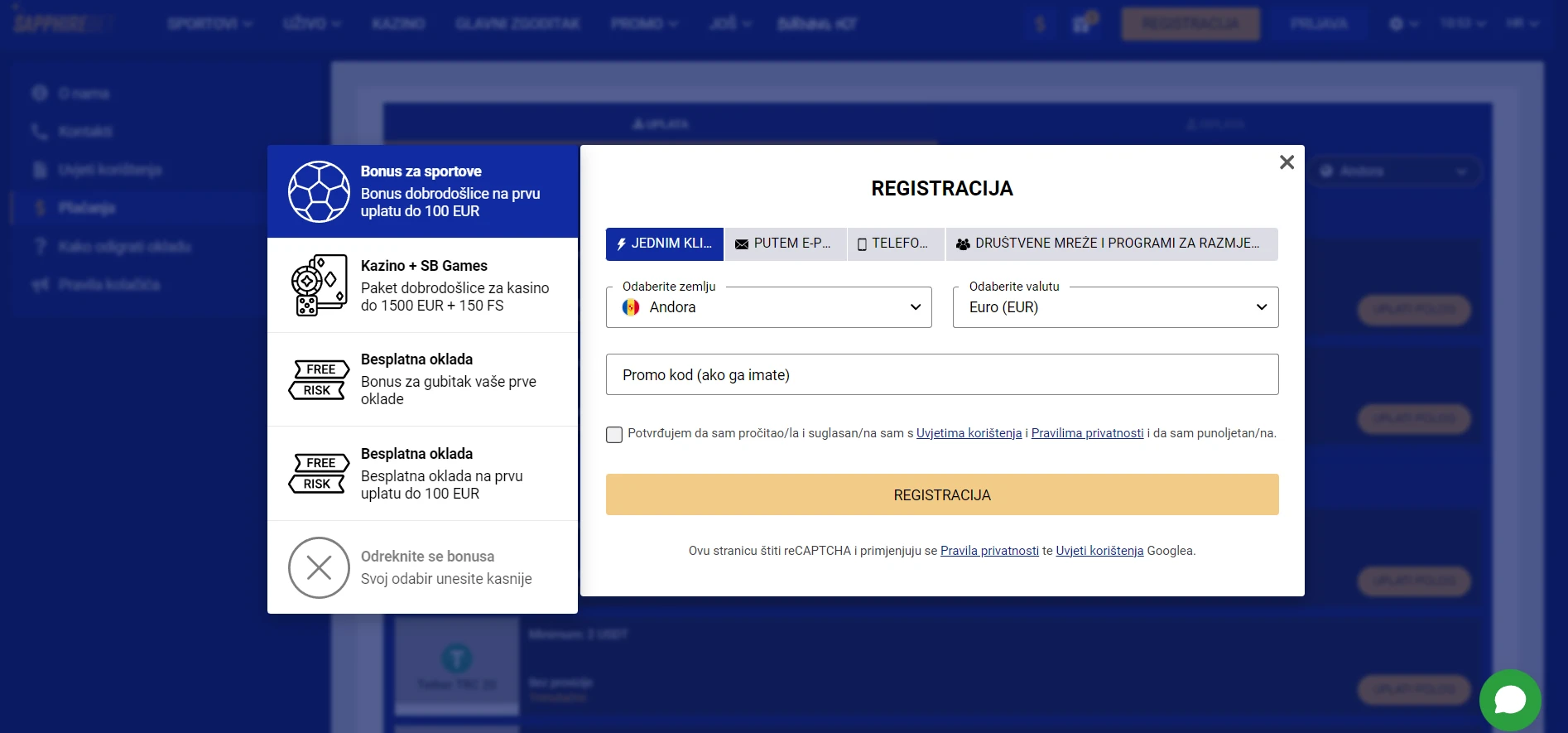 SapphireBet Casino Screenshot