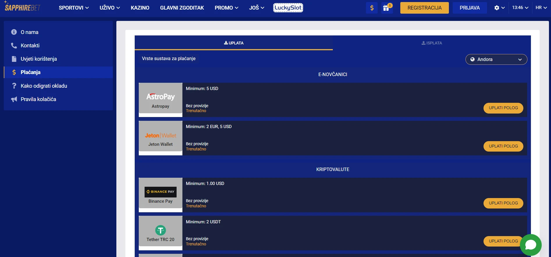 SapphireBet Casino Screenshot