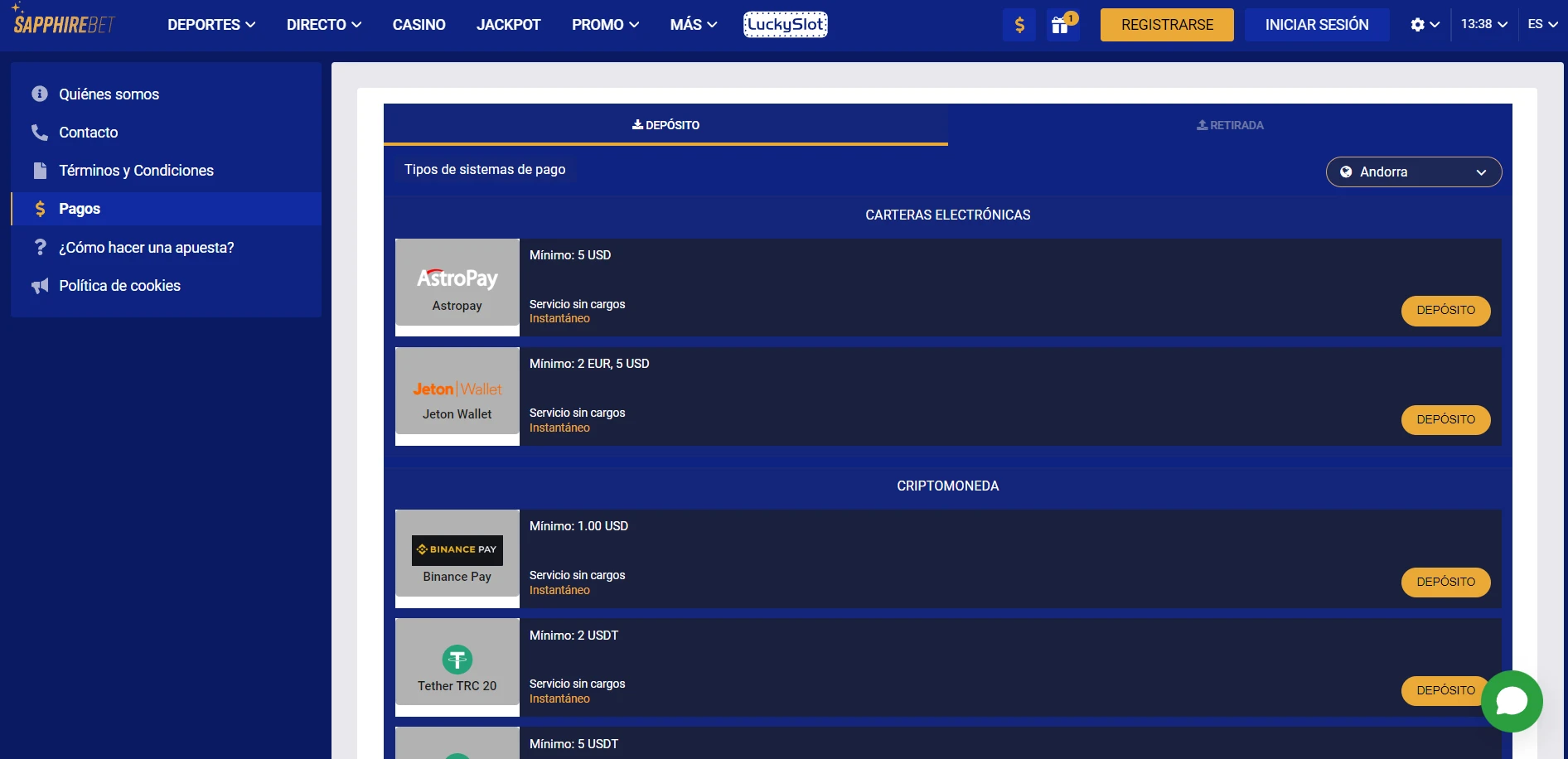 SapphireBet Casino Screenshot