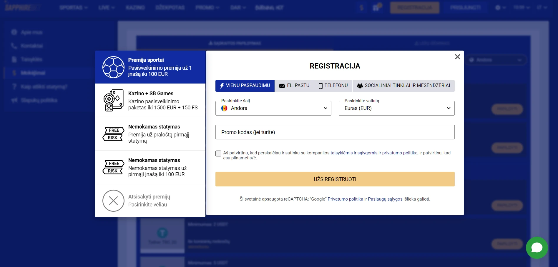 SapphireBet Casino Screenshot
