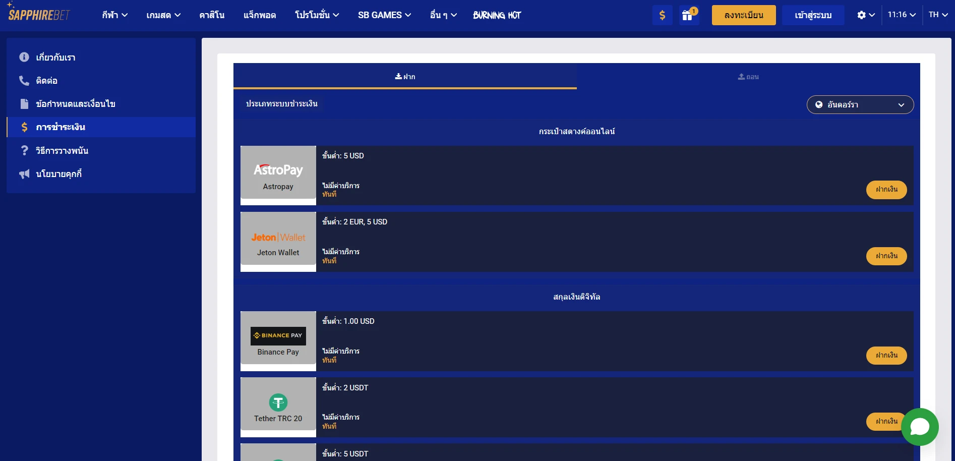SapphireBet Casino Screenshot