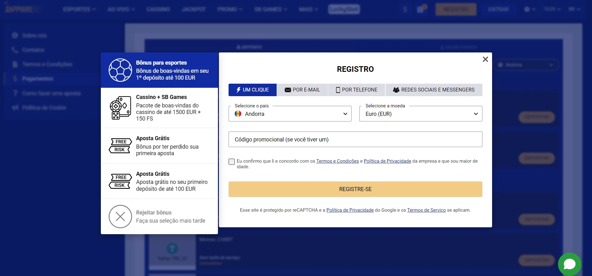 SapphireBet Casino Screenshot