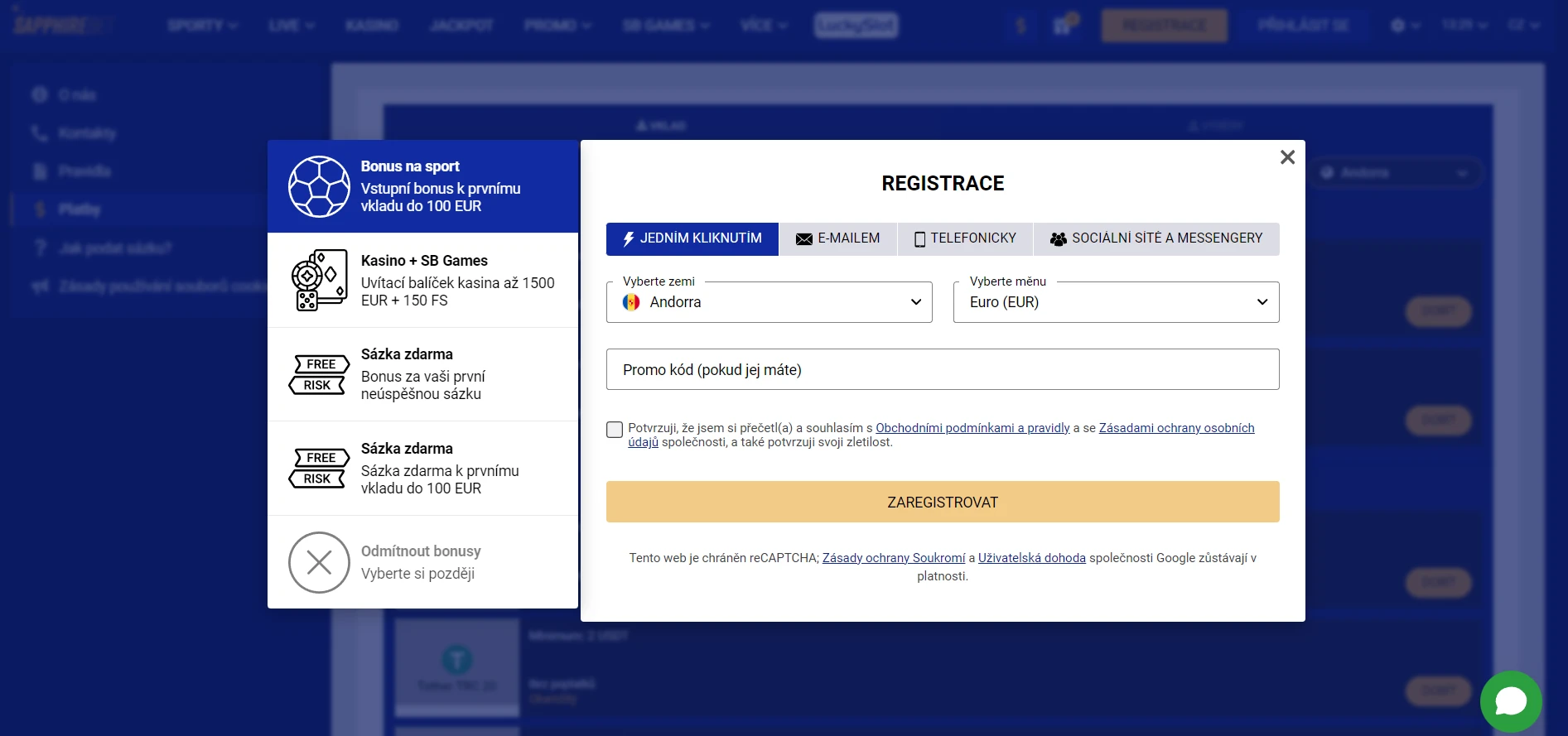 SapphireBet Casino Screenshot