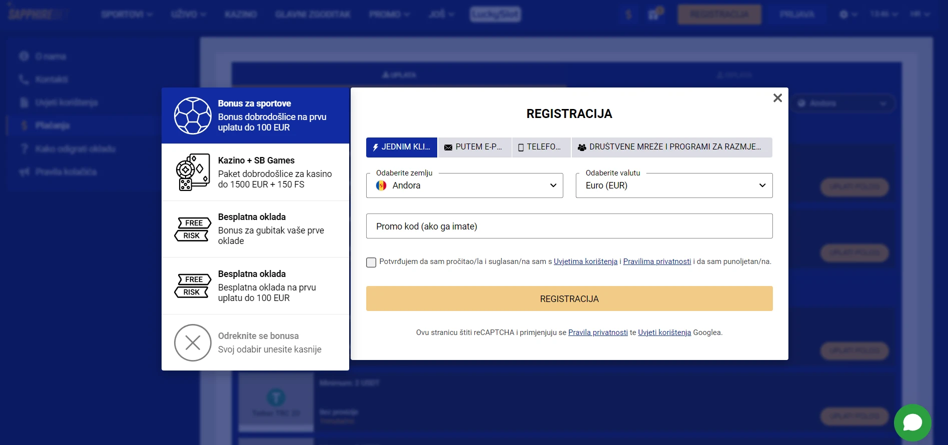 SapphireBet Casino Screenshot