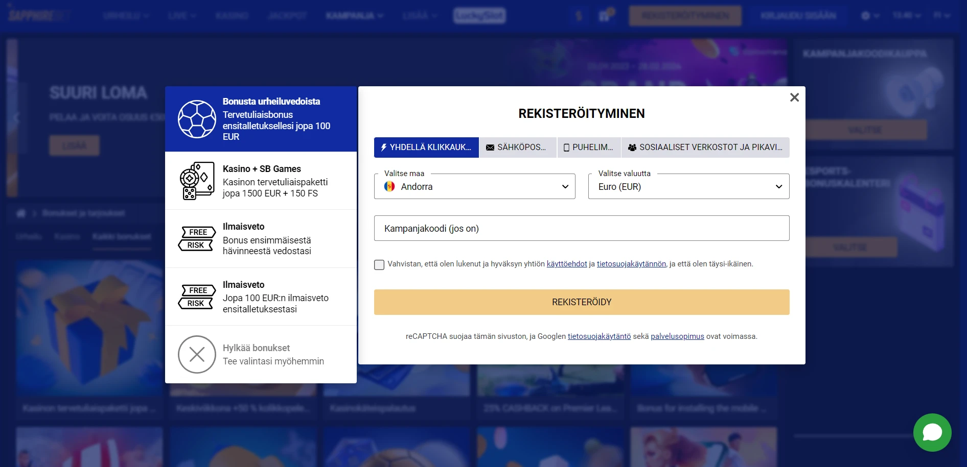 SapphireBet Casino Screenshot
