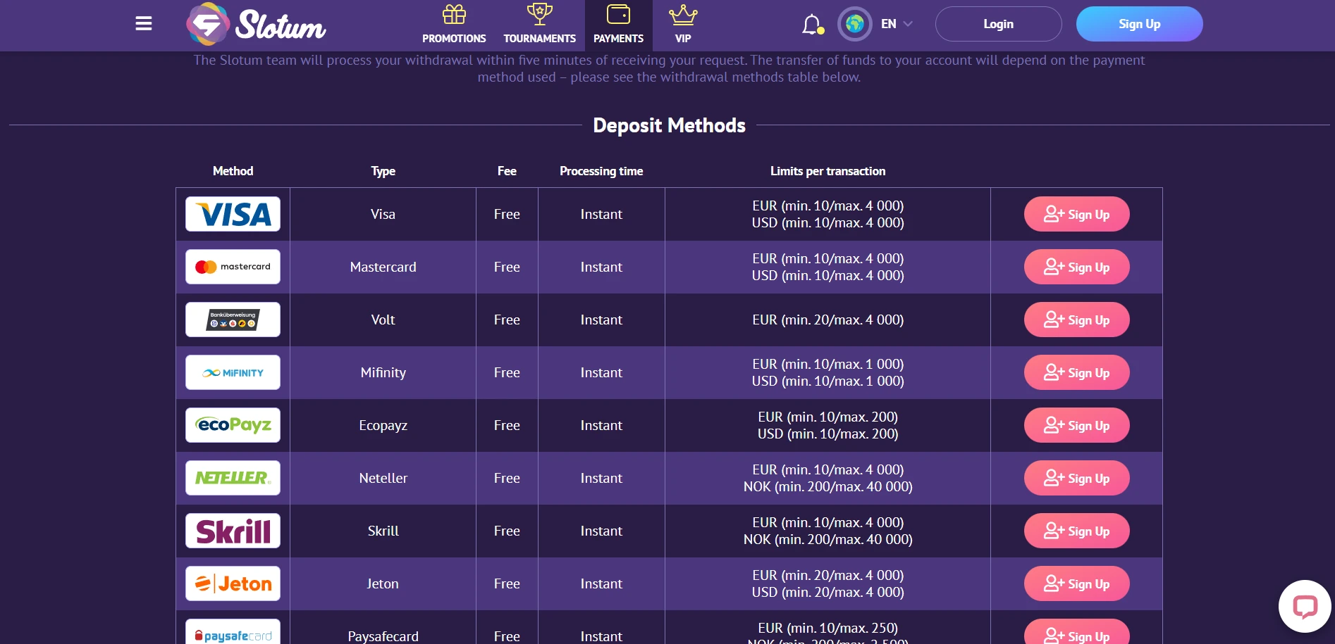 Slotum Casino Screenshot