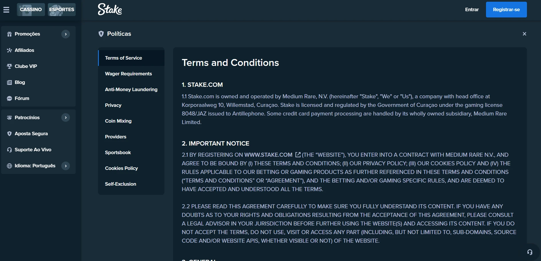 Stake Casino Screenshot