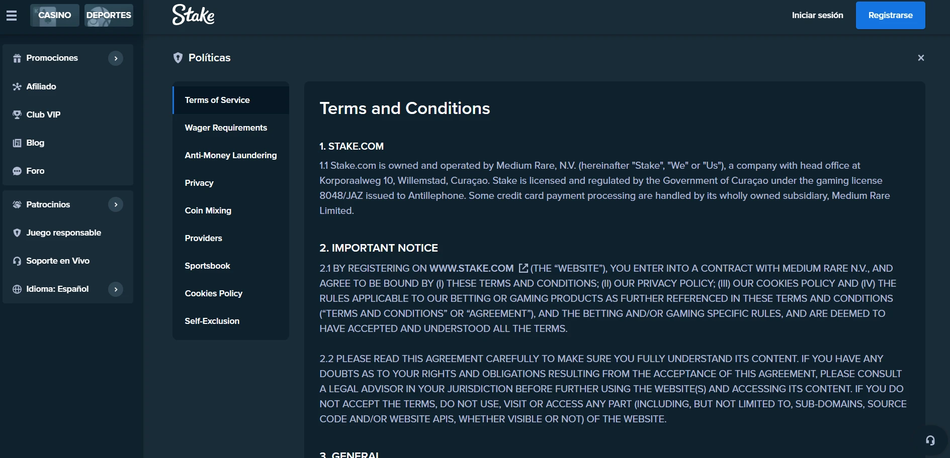 Stake Casino Screenshot