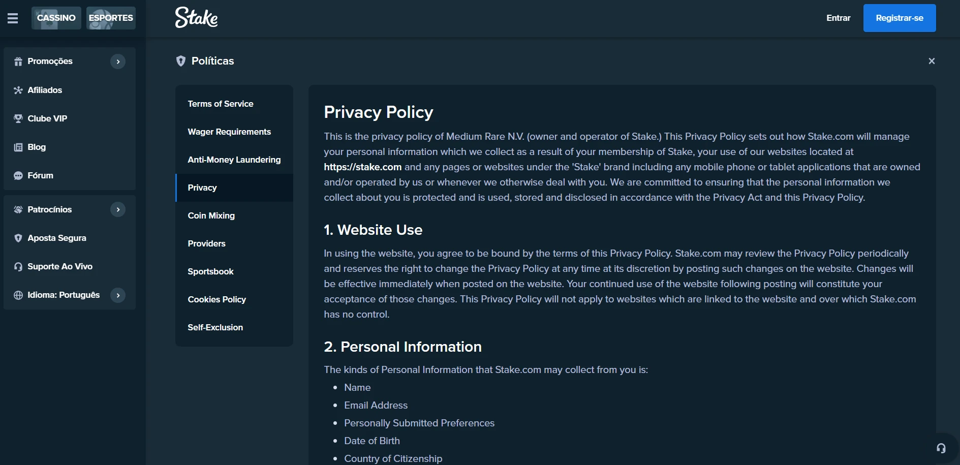 Stake Casino Screenshot
