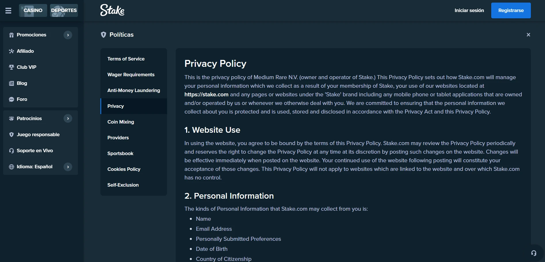 Stake Casino Screenshot