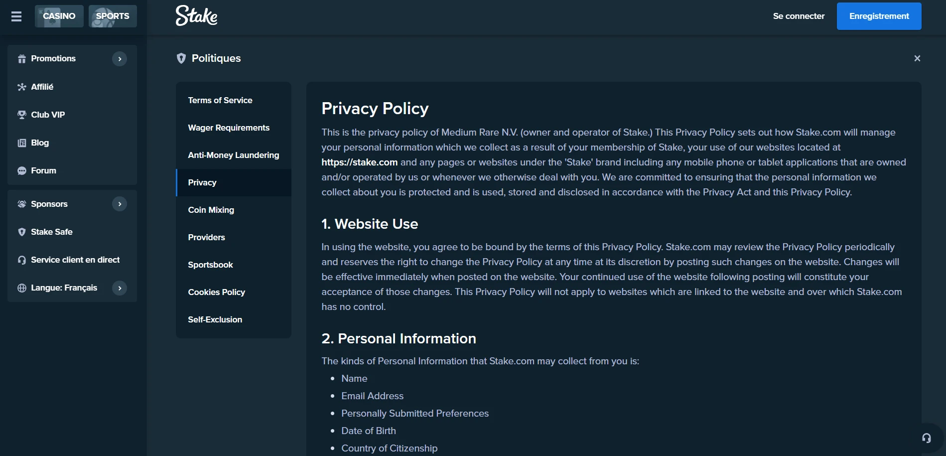 Stake Casino Screenshot