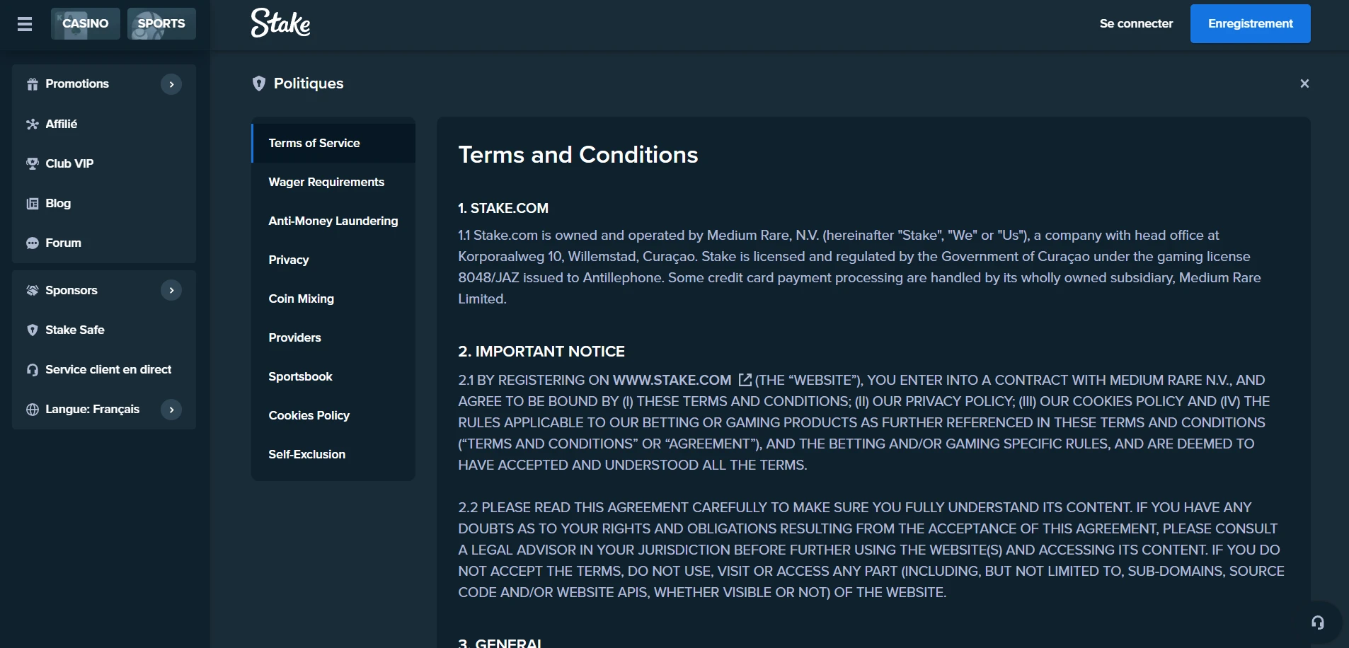 Stake Casino Screenshot