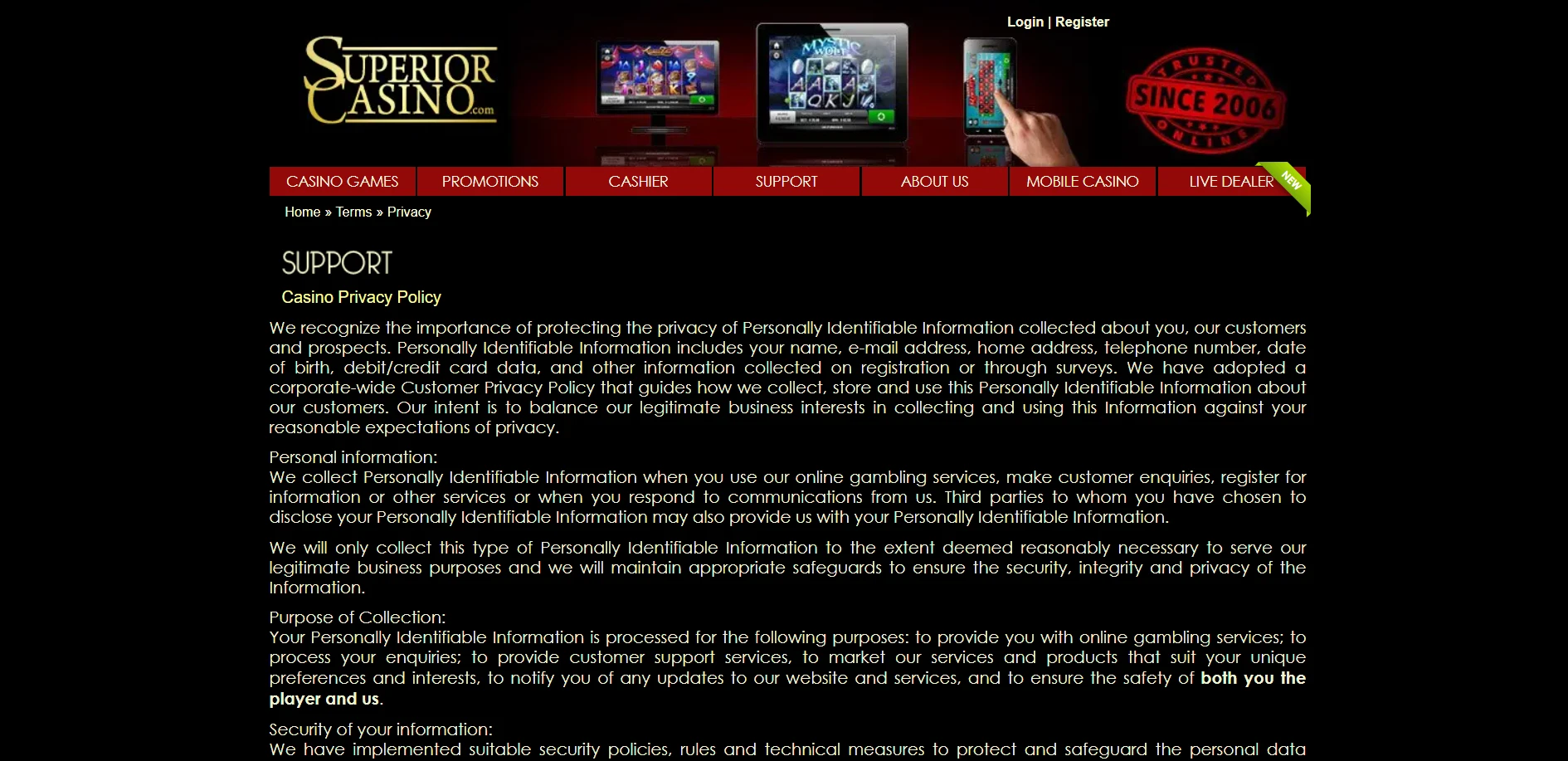 Superior Casino Screenshot