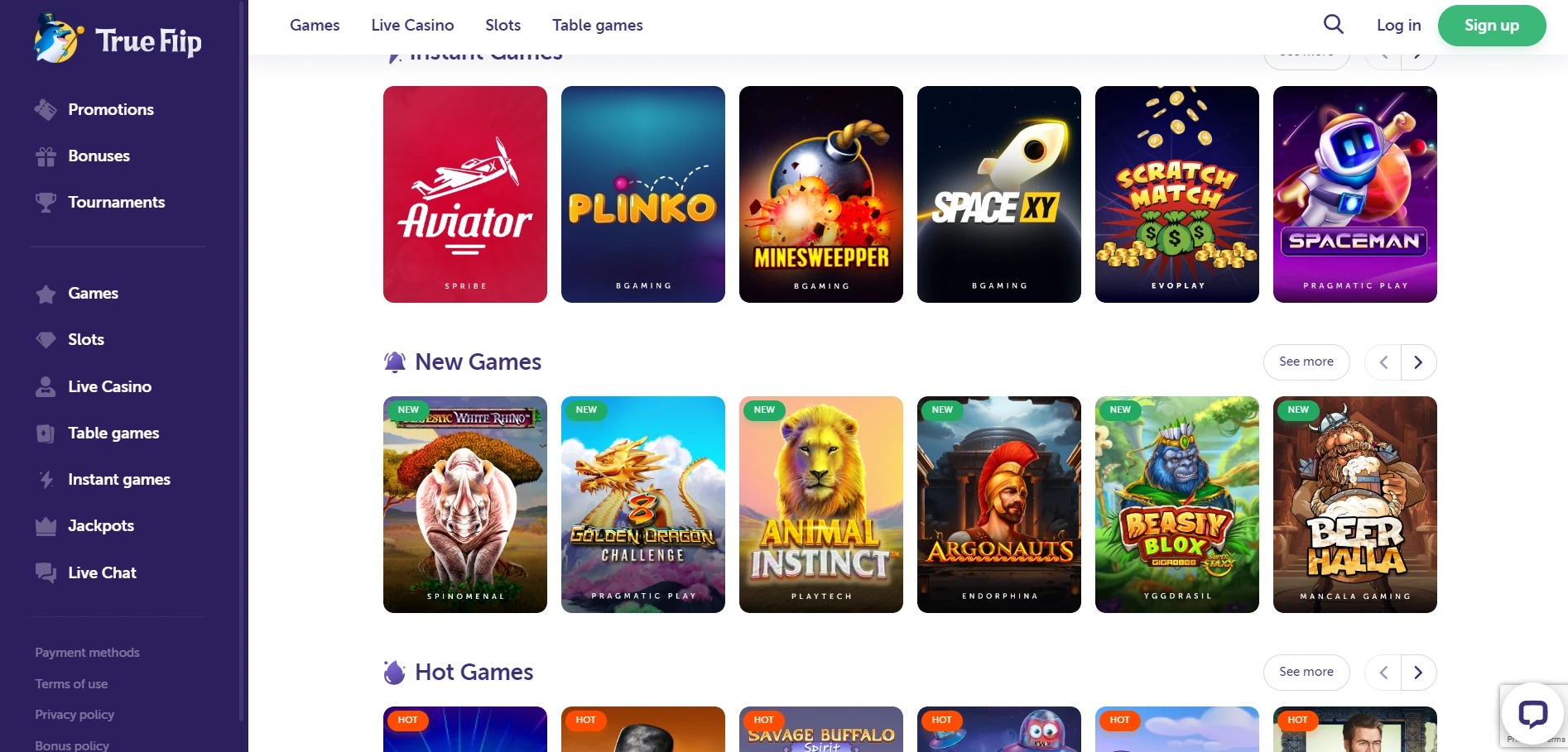 True Flip Casino Screenshot