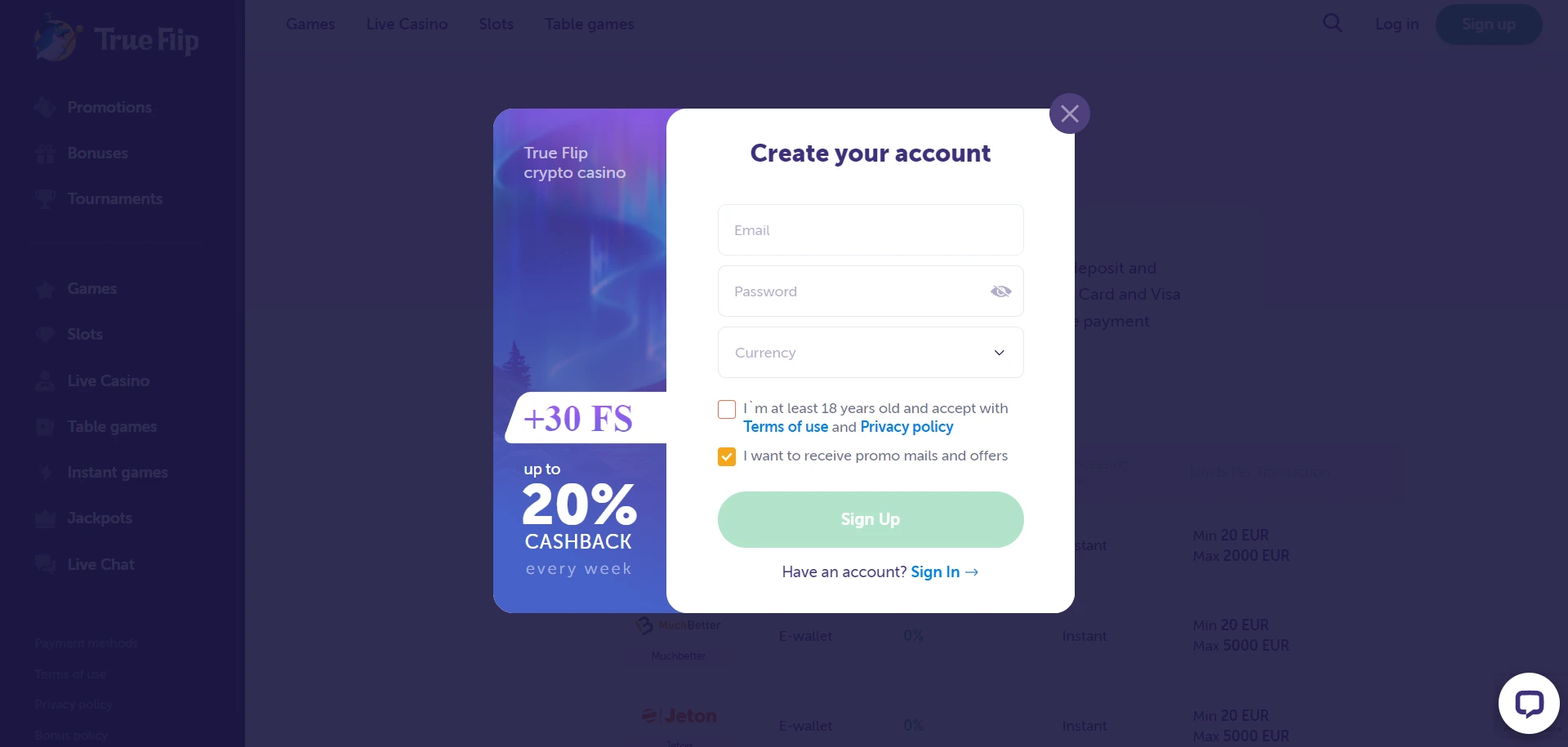 True Flip Casino Screenshot
