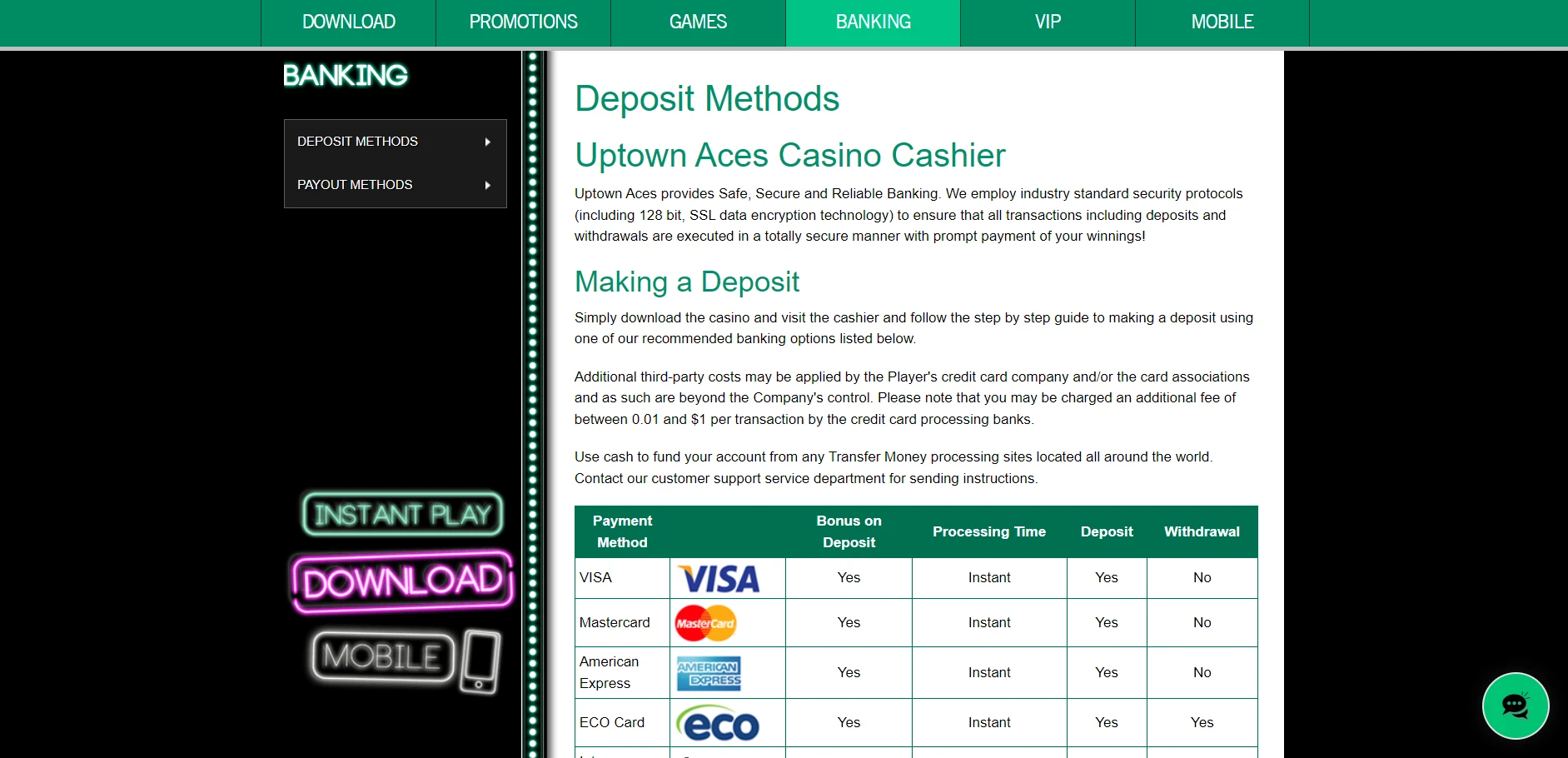 UpTown Aces Casino Screenshot