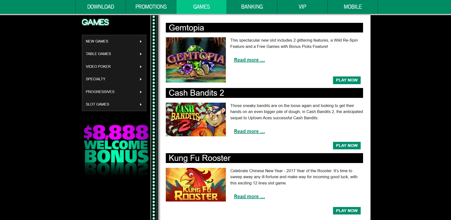 UpTown Aces Casino Screenshot