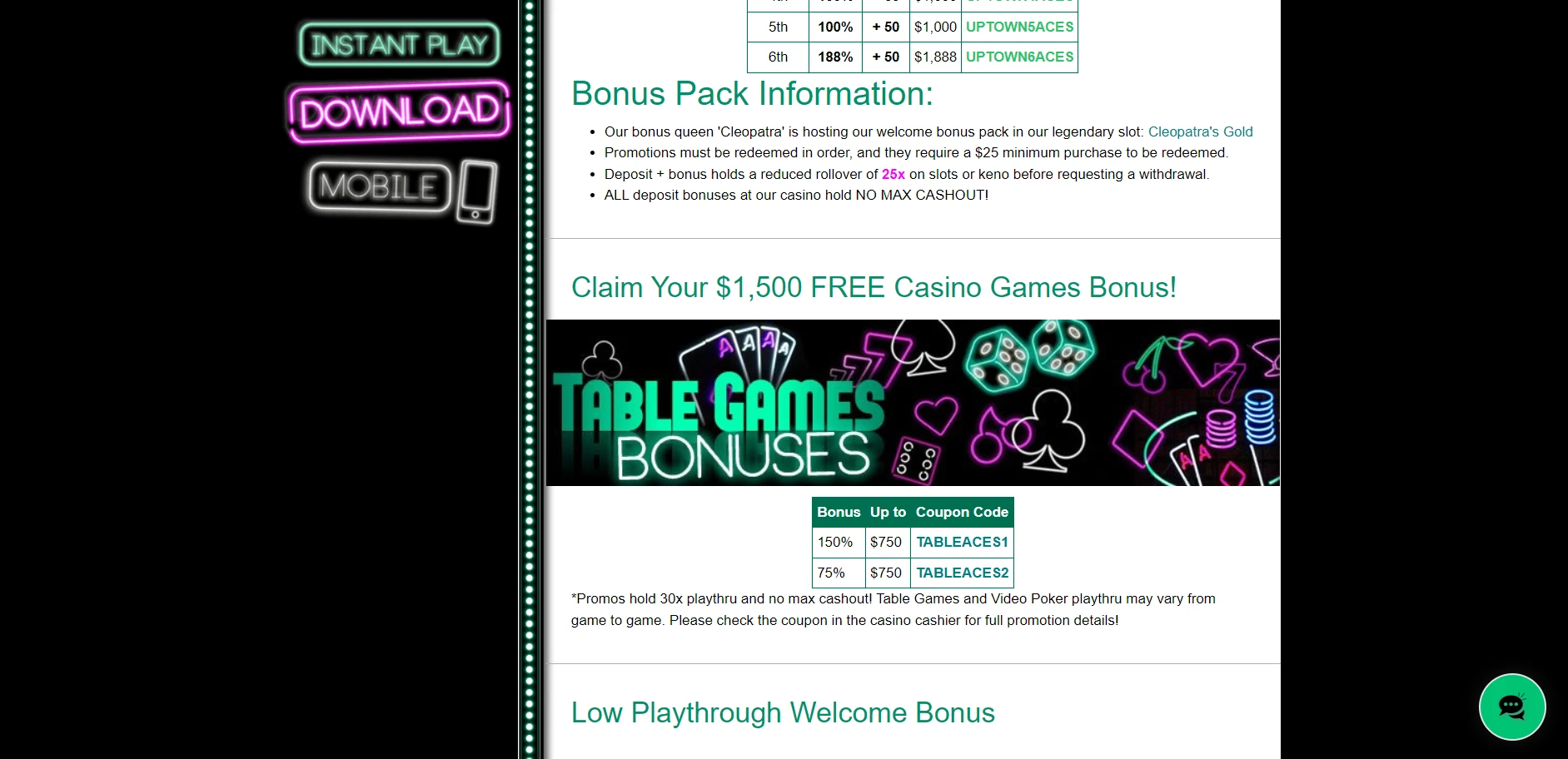 UpTown Aces Casino Screenshot
