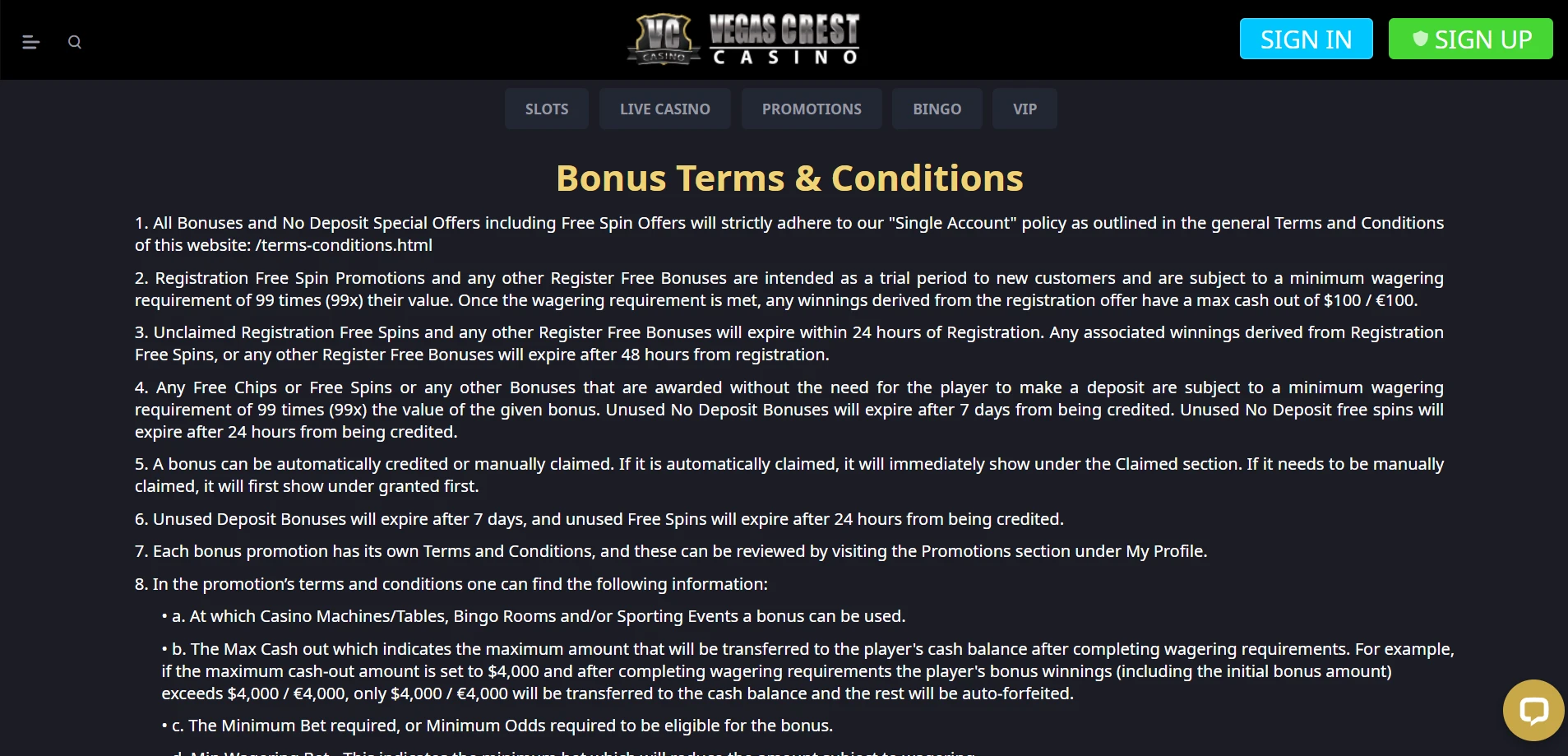 Vegas Crest Casino Screenshot