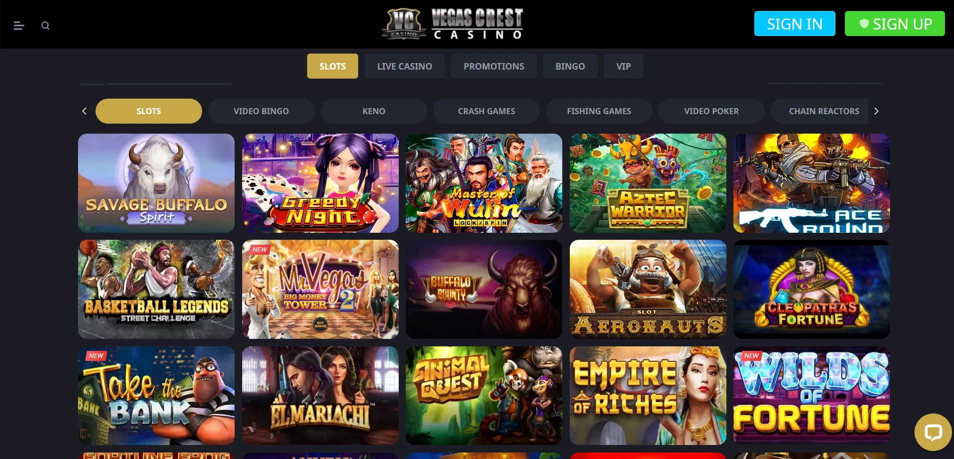 Vegas Crest Casino Screenshot