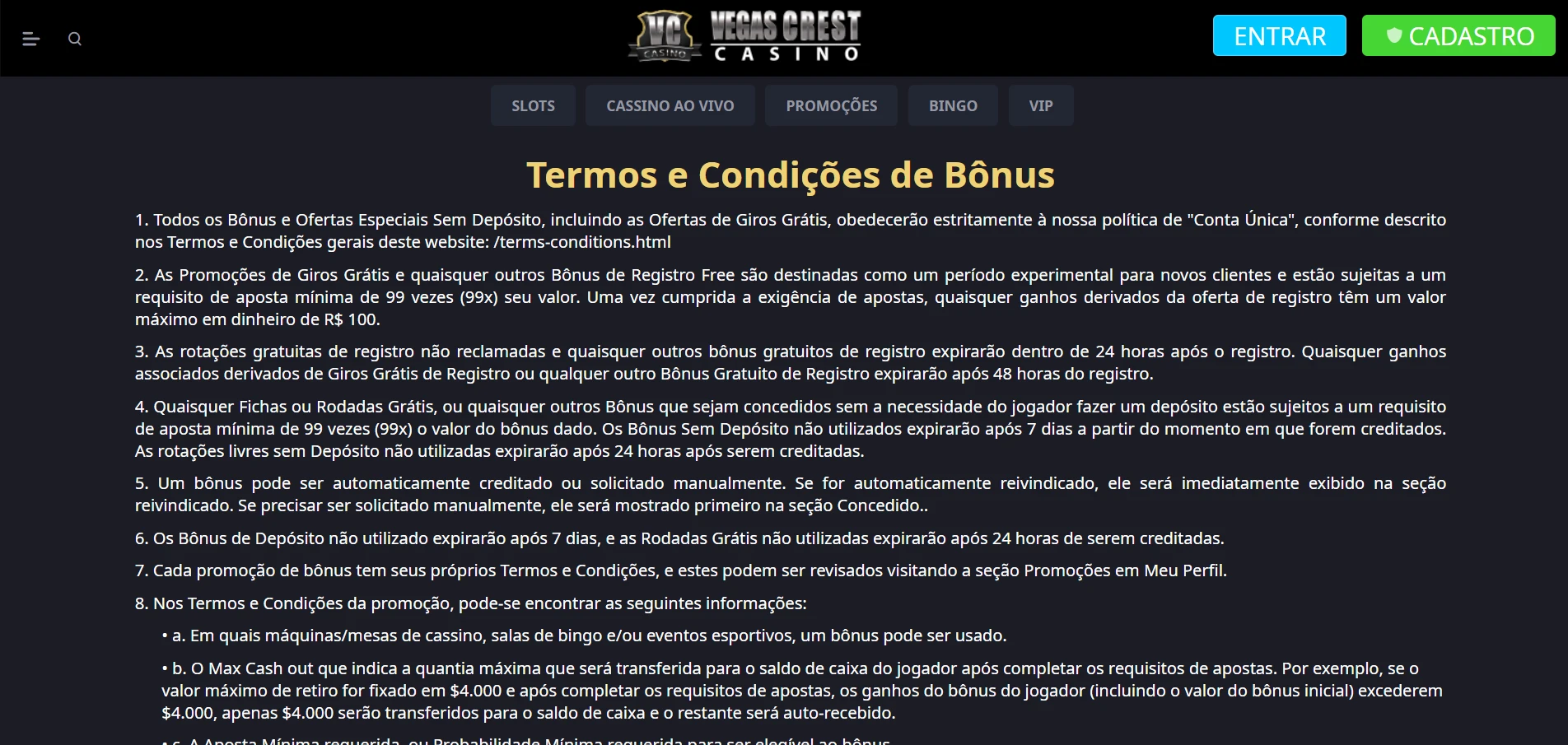 Vegas Crest Casino Screenshot