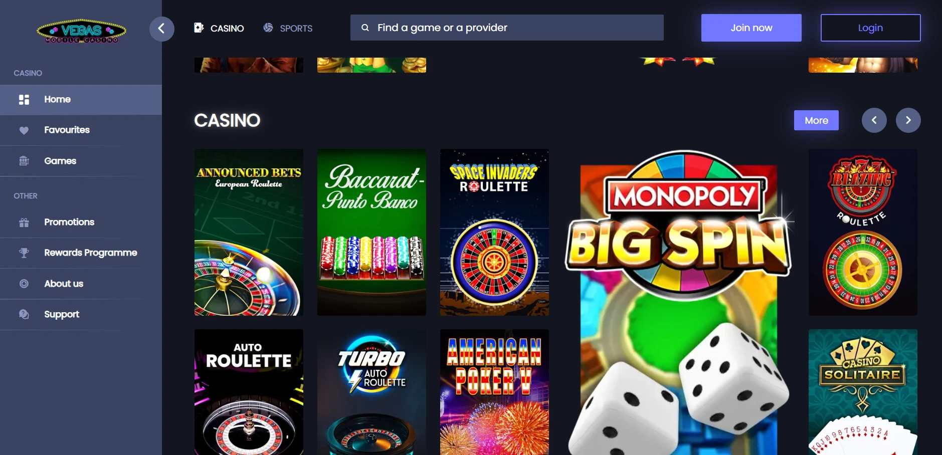 Vegas Mobile Casino Screenshot