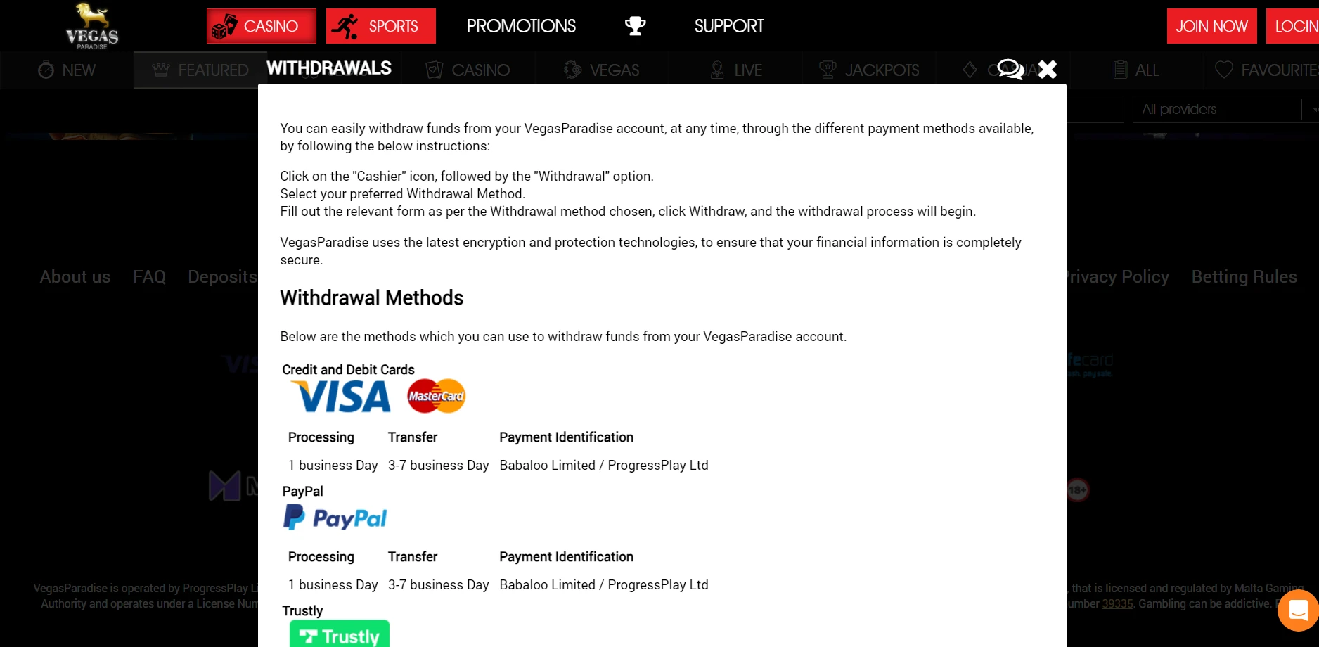 Vegas Paradise Casino Screenshot