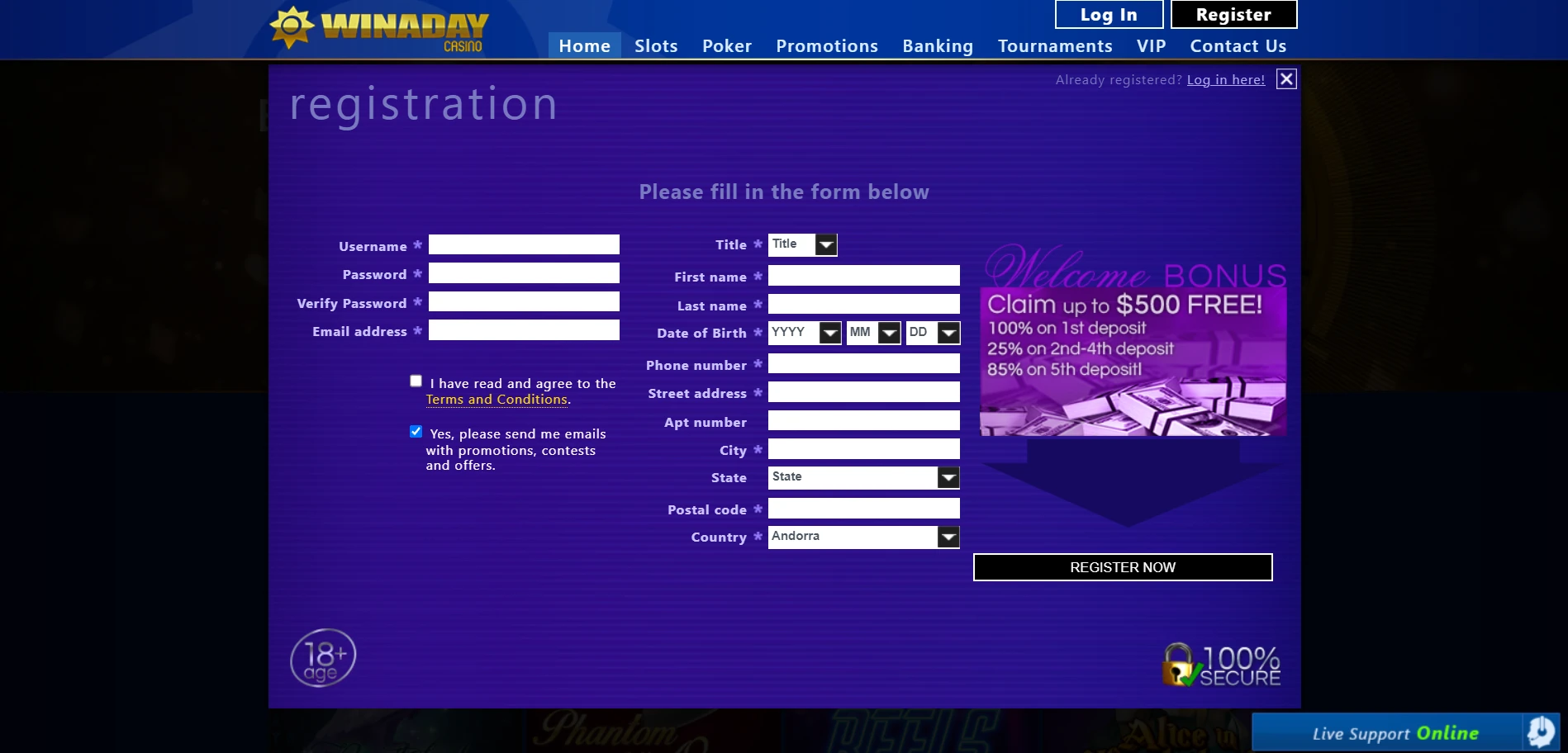 Winaday Casino Screenshot