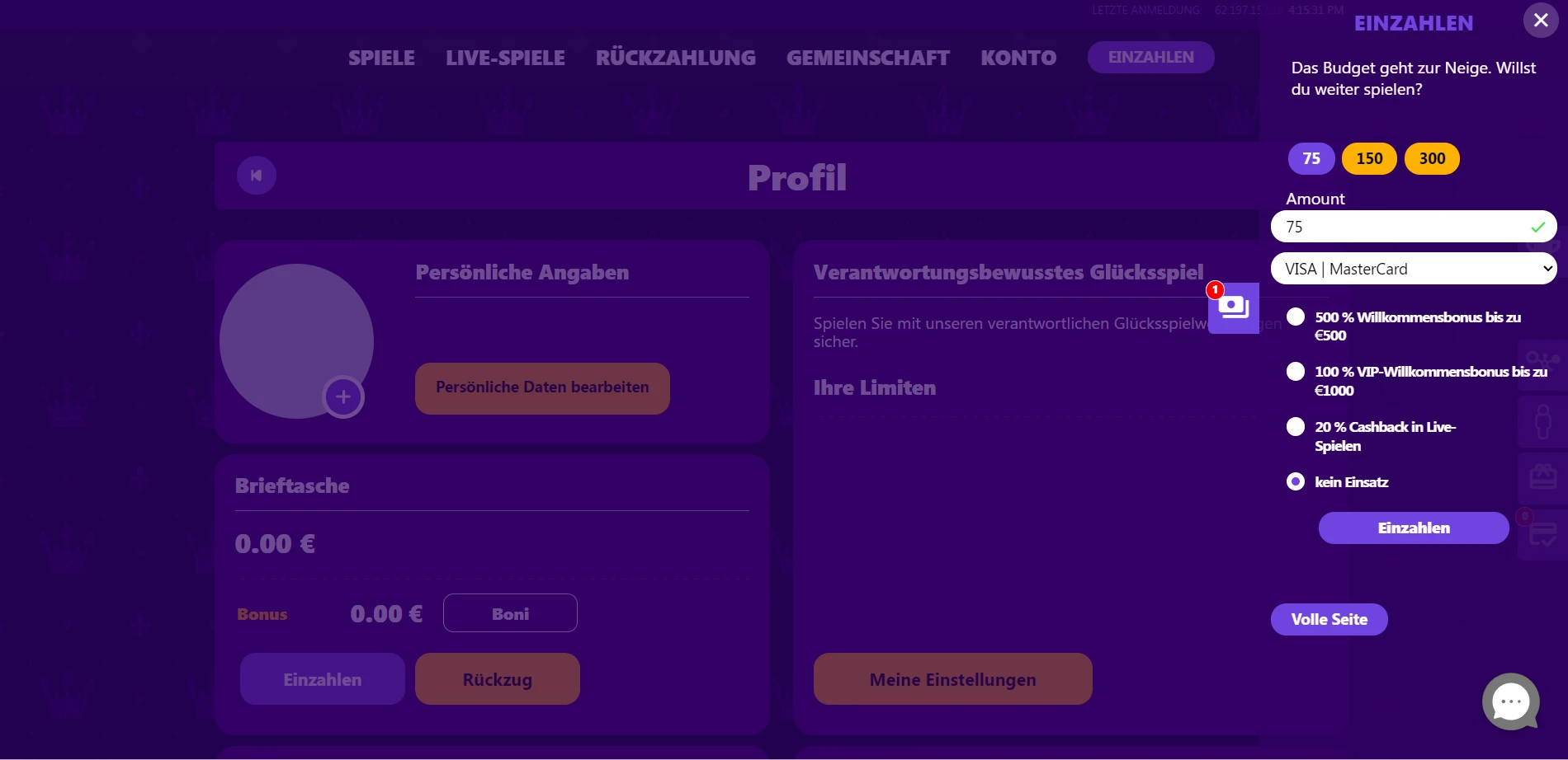 Winzz Casino Screenshot